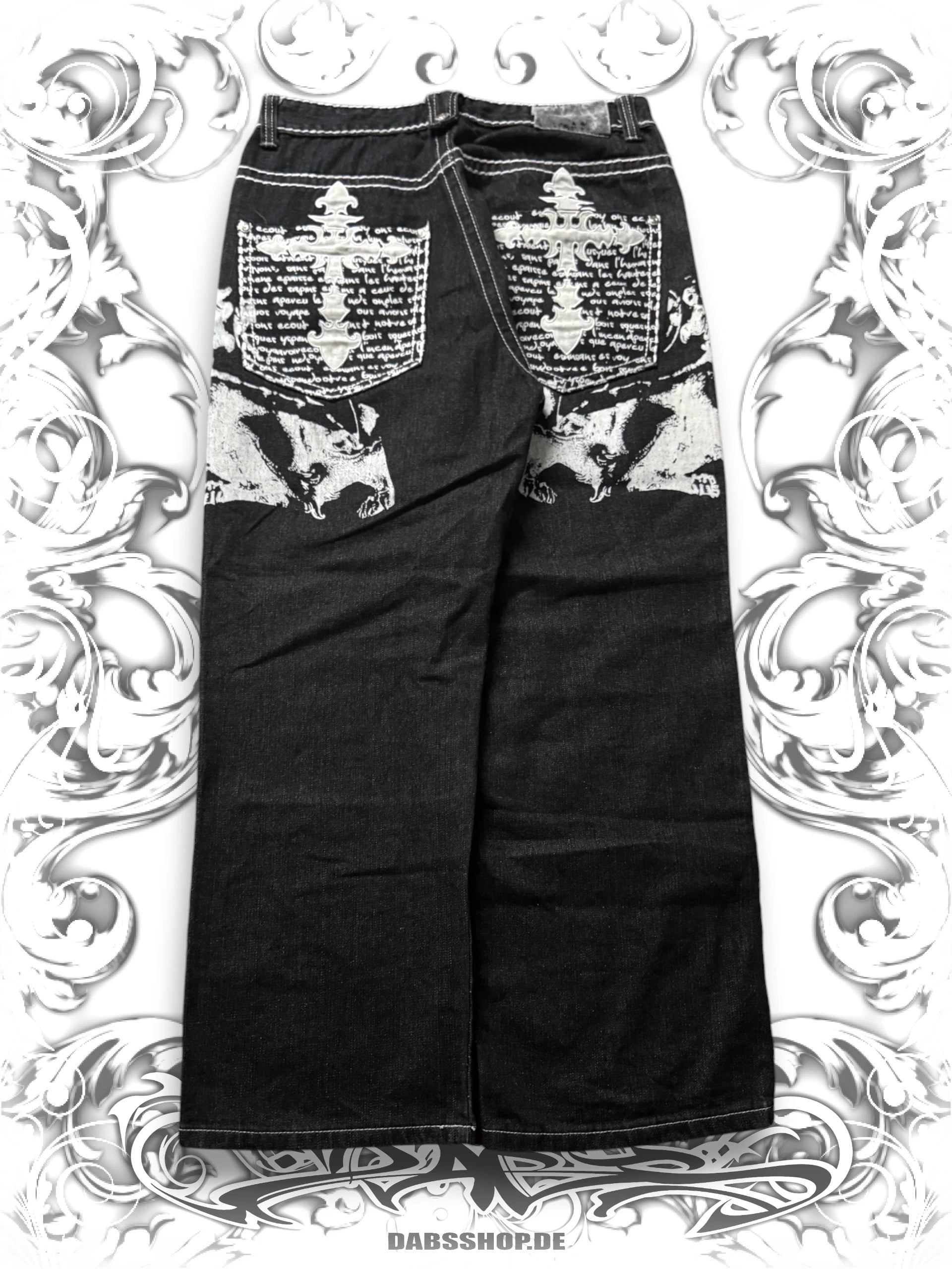 Victorious Y2K Baggy Loose Fit Trousers with Embroidered Cross Details and printed lions Streetwear Style