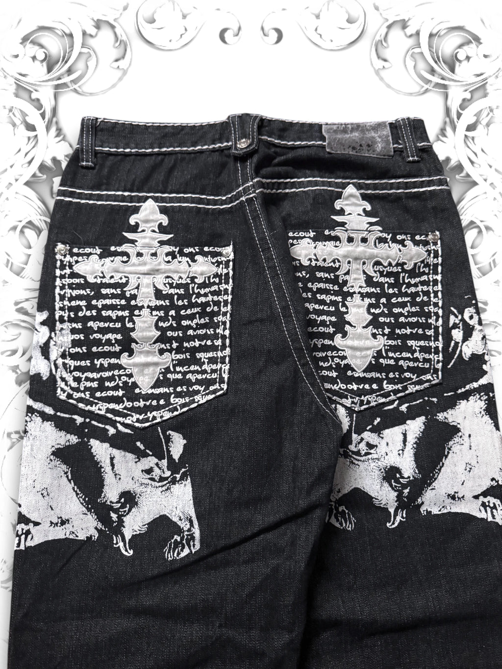 Victorious Embroidered Crosses Vintage Baggy Pants
