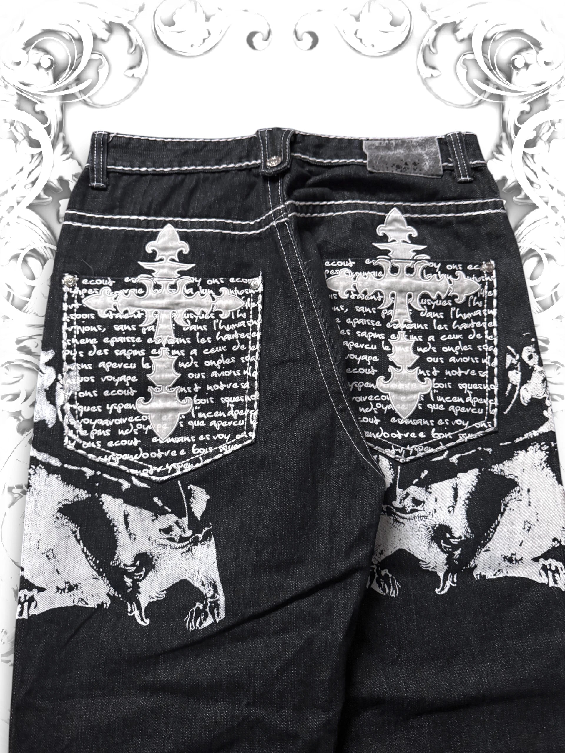 Victorious Embroidered Crosses Vintage Baggy Pants
