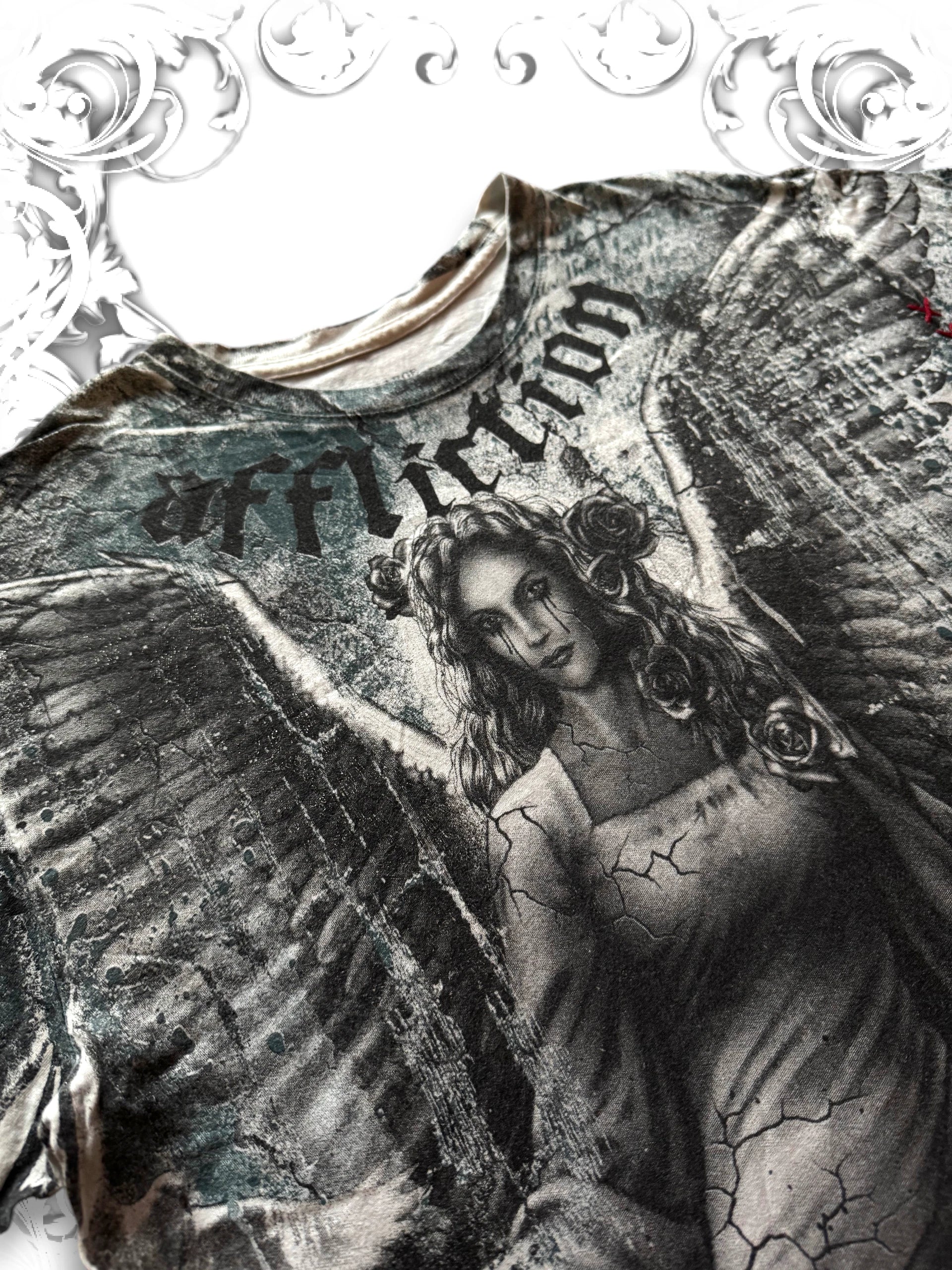 Affliction Bamboo Series Crying Angel 2000s Grunge Shirt