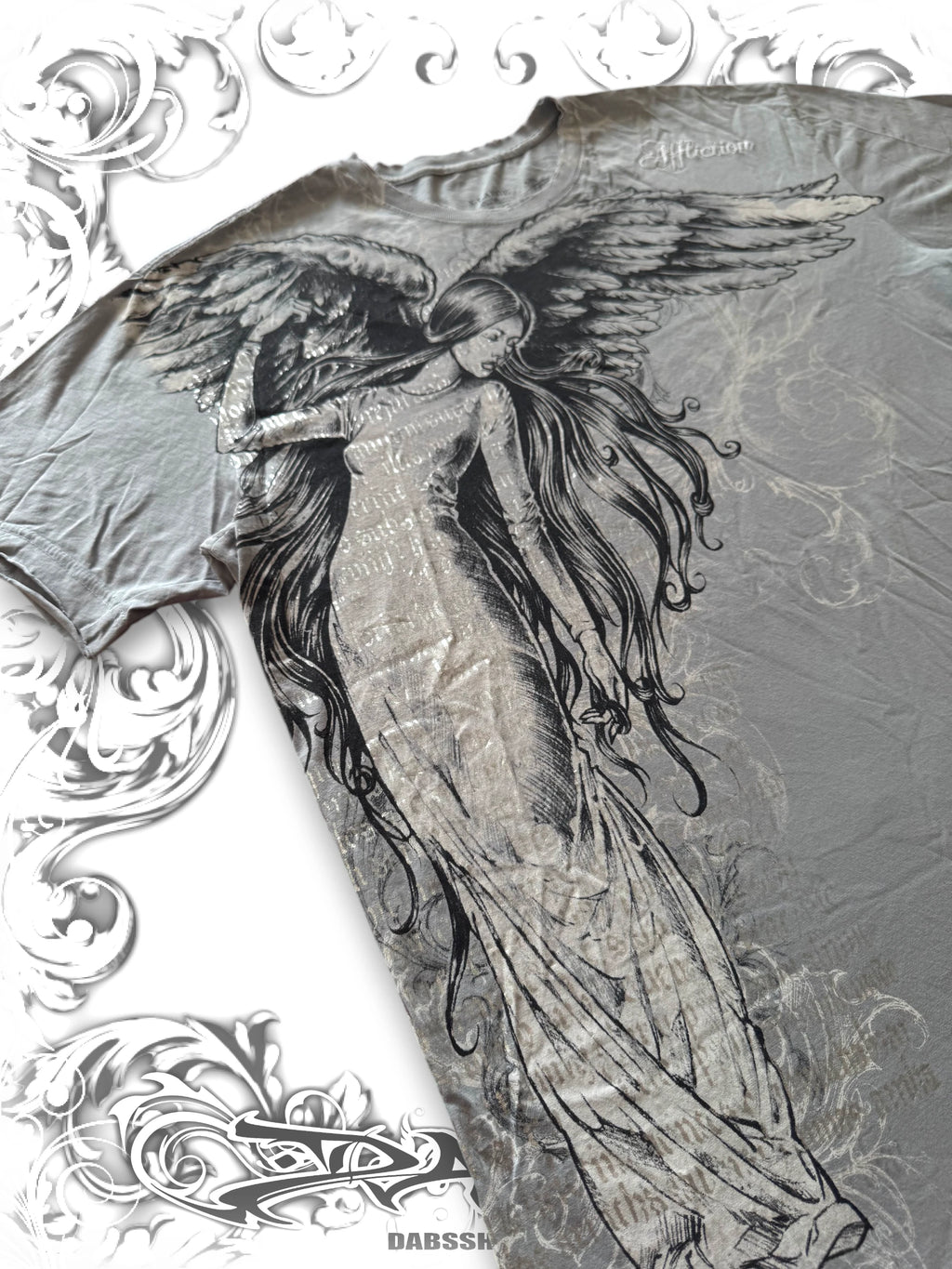 Affliction Embellished Angel Shirt with Silver Typography