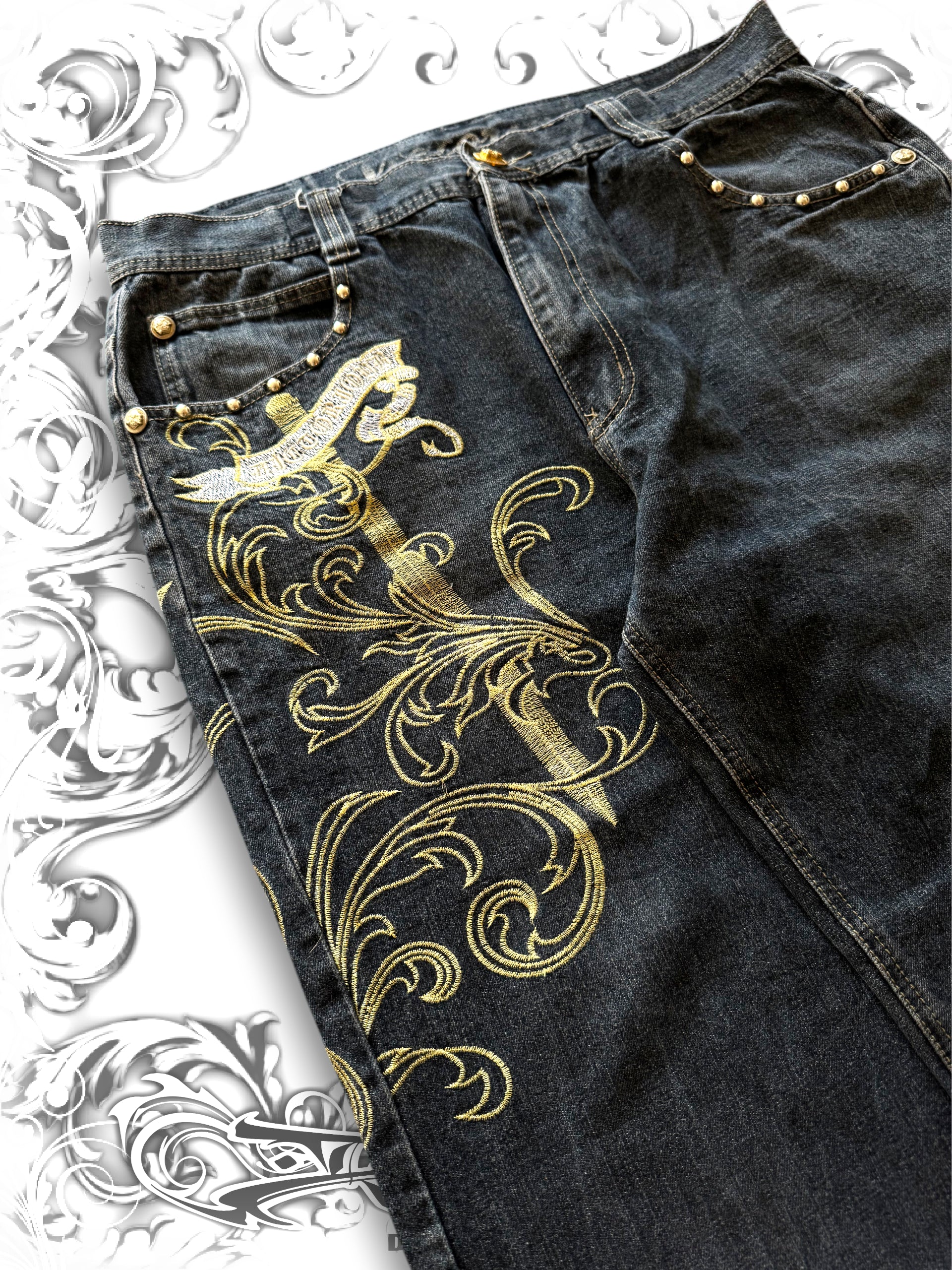 Crownholder Embellished Baggy Pants with Studded Wings