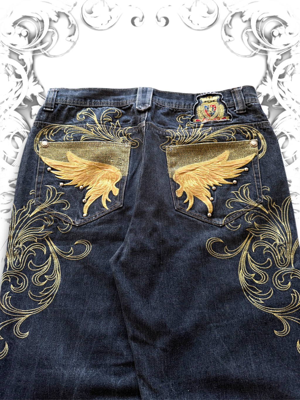 Crownholder Embellished Baggy Pants with Studded Wings