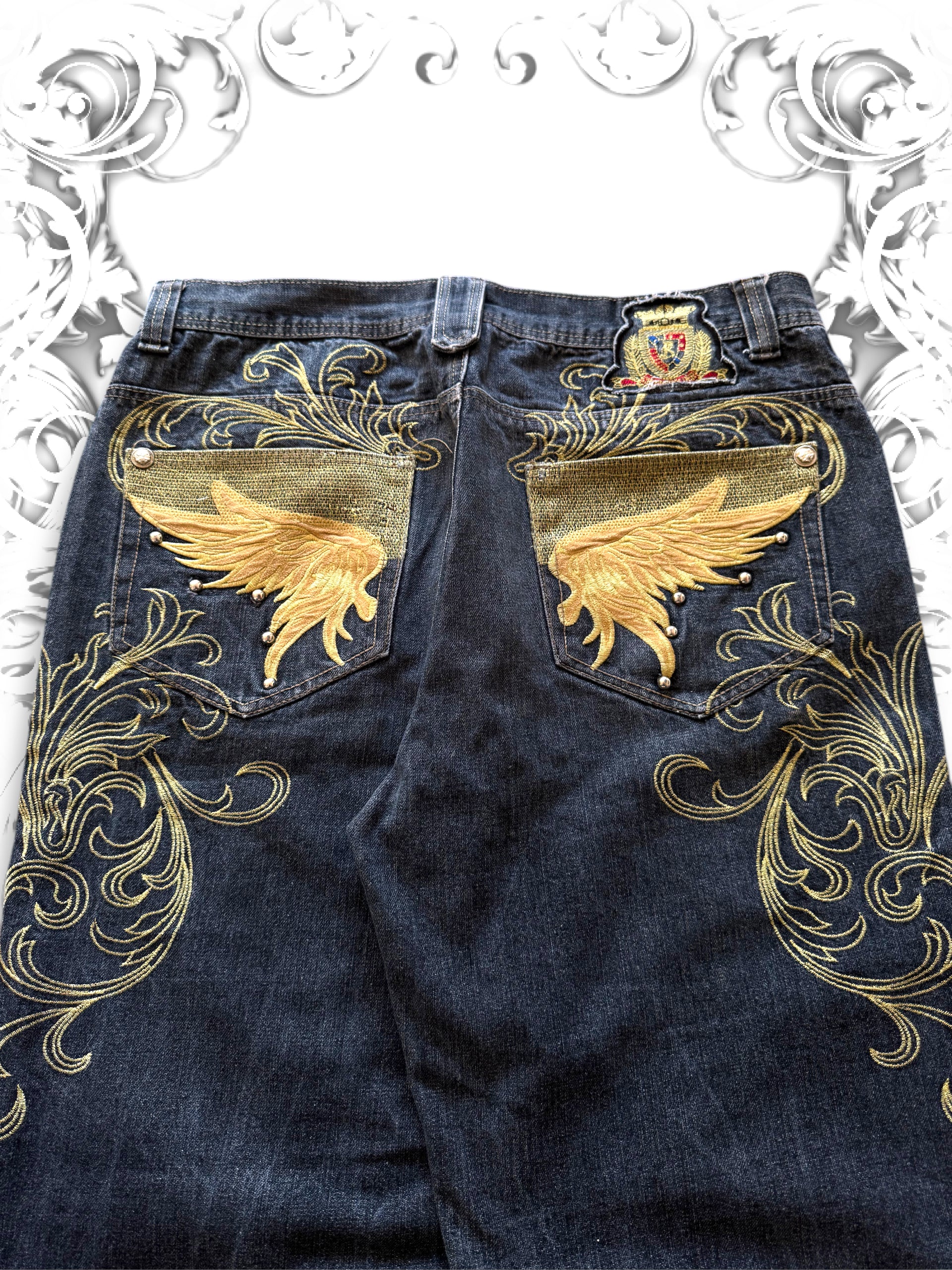 Crownholder Embellished Baggy Pants with Studded Wings