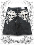 Imperious Embellished Grunge Cross Jorts with Rhinestones