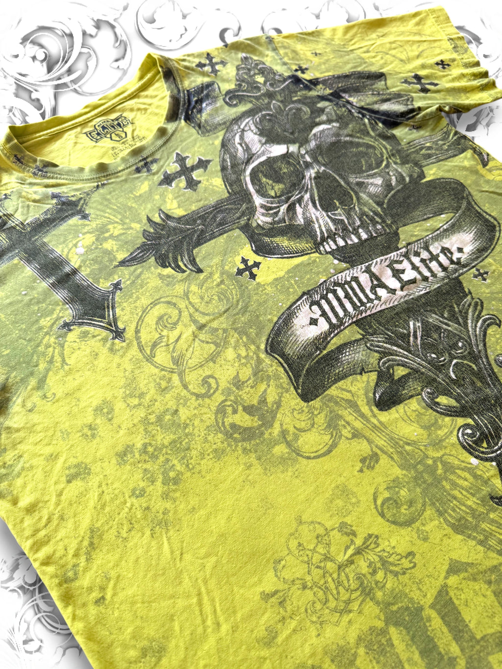 MMA Elite Neon Grunge Shirt with Skulls and Crosses