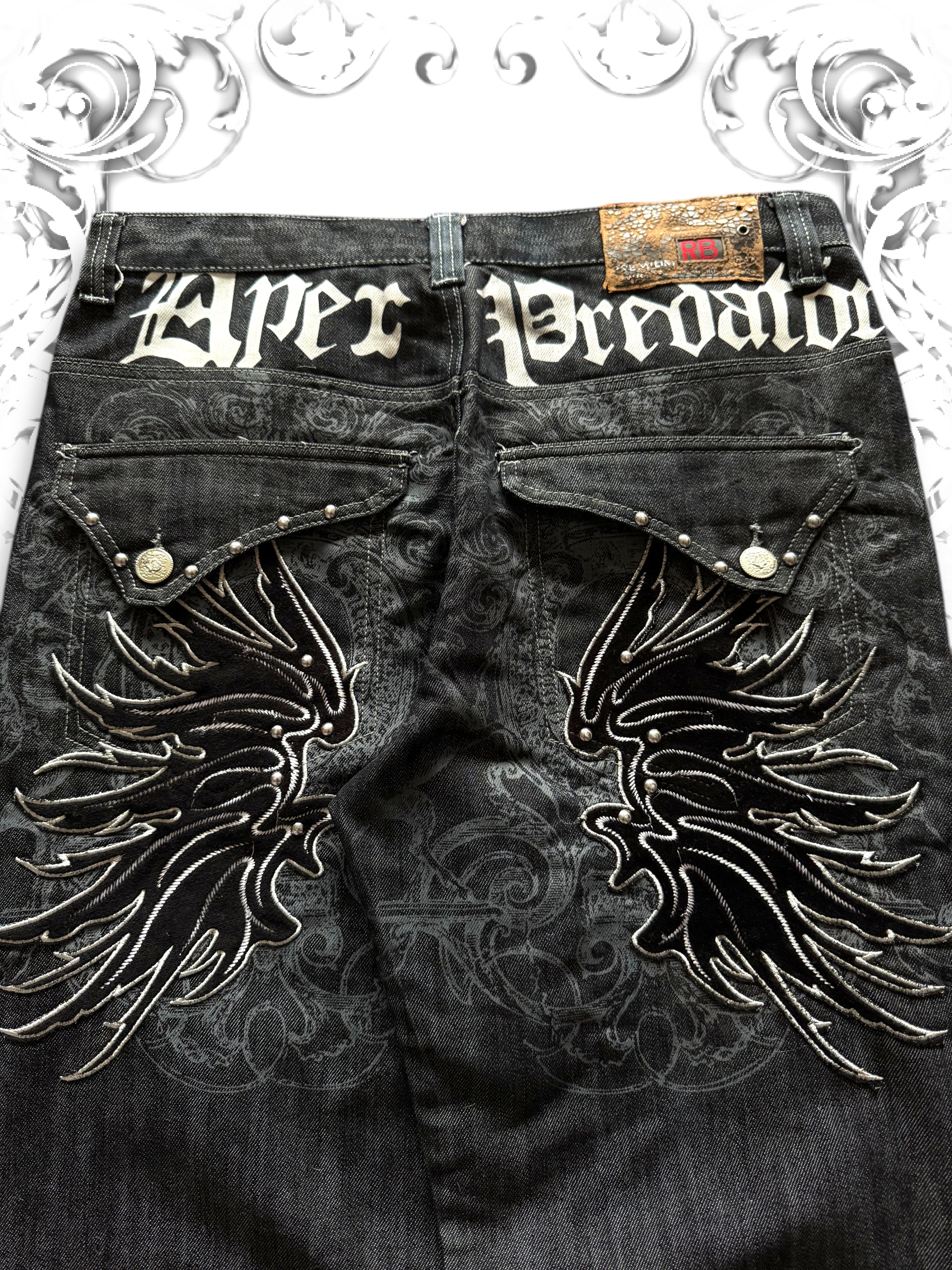 Rare Vintage Raw Blue Apex Predator Pants with Studded Wings