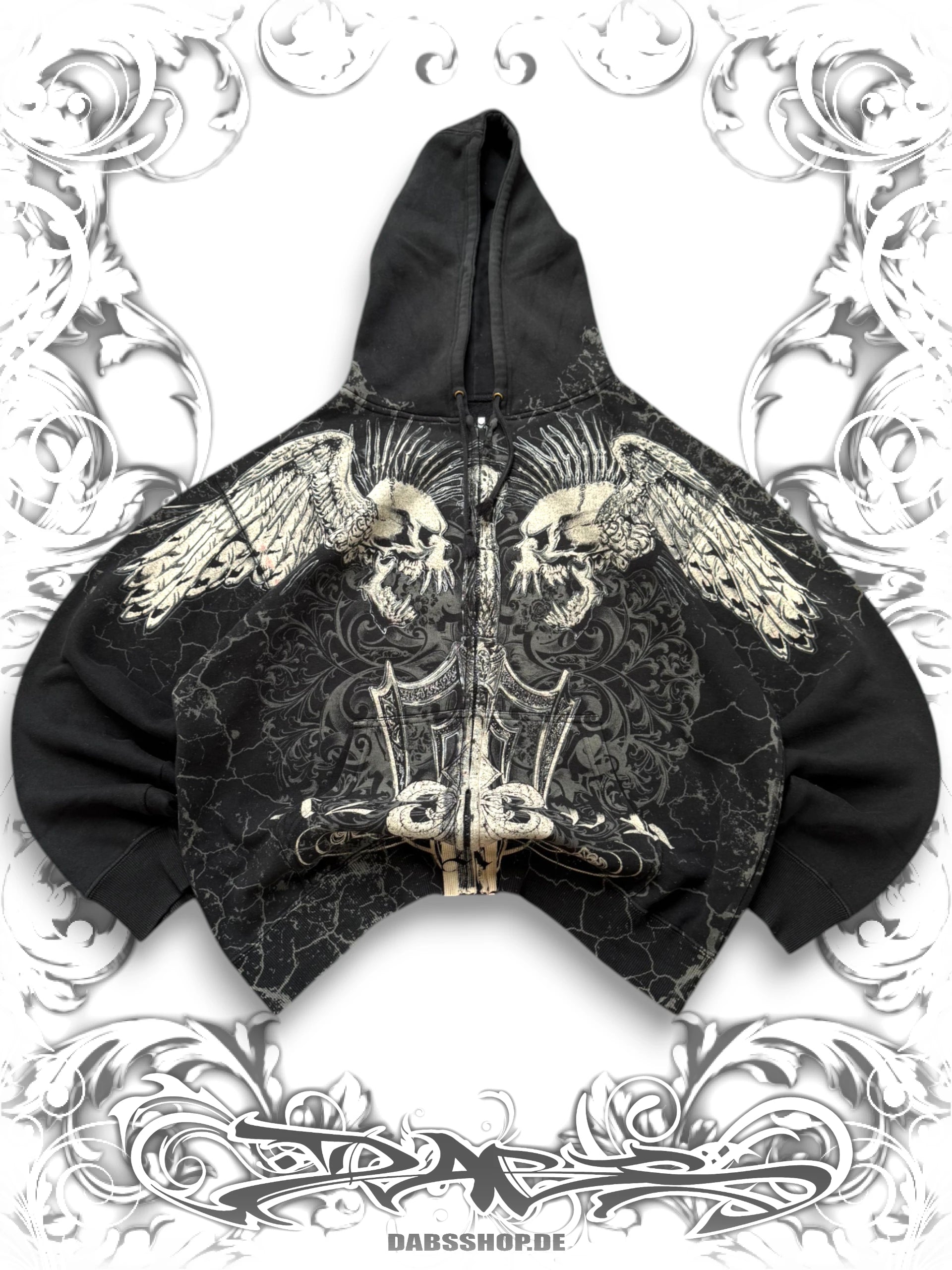 Xzavier Rare Winged Skull Grunge Zip Hoodie