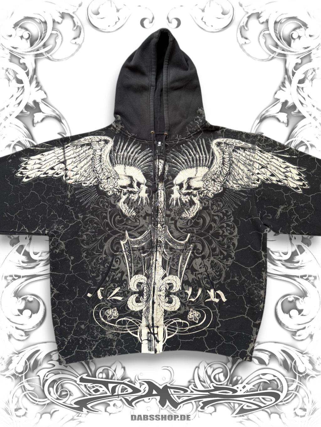 Xzavier Rare Winged Skull Grunge Zip Hoodie