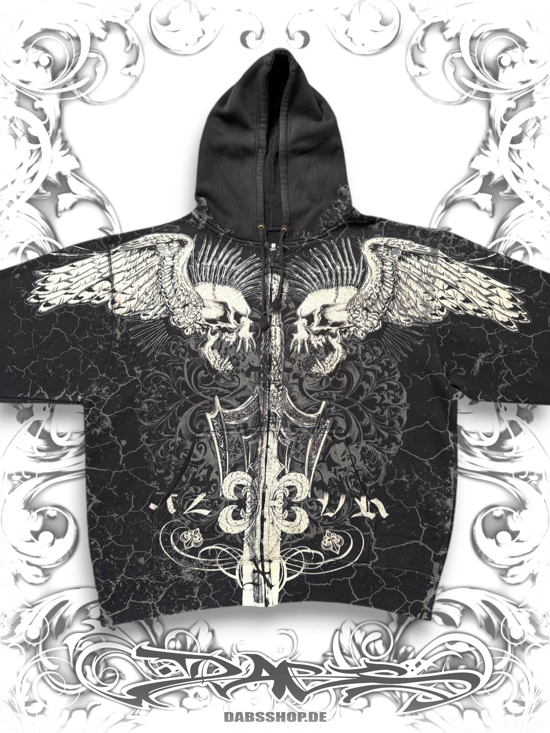 Xzavier Rare Winged Skull Grunge Zip Hoodie