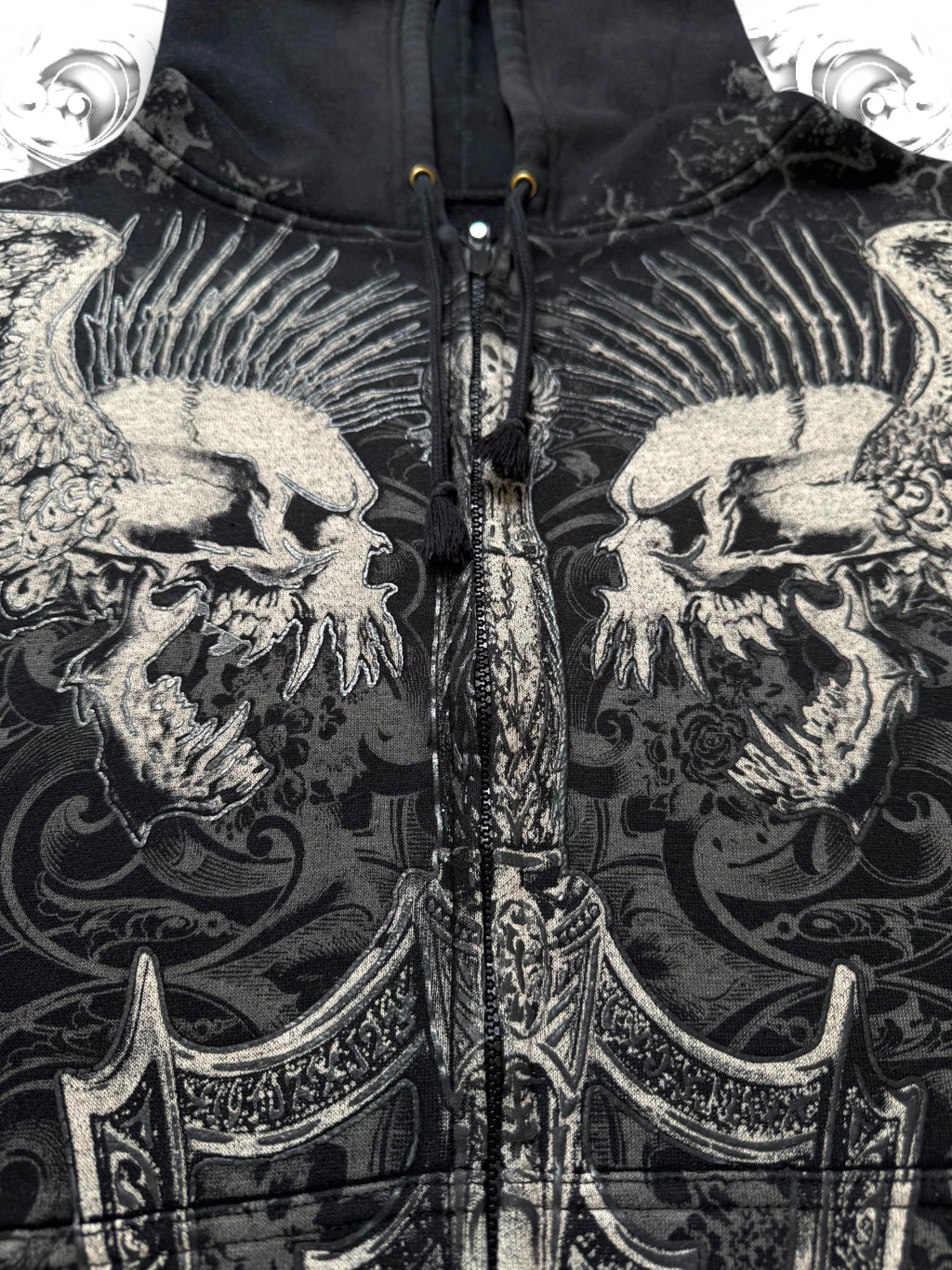 Xzavier Rare Winged Skull Grunge Zip Hoodie