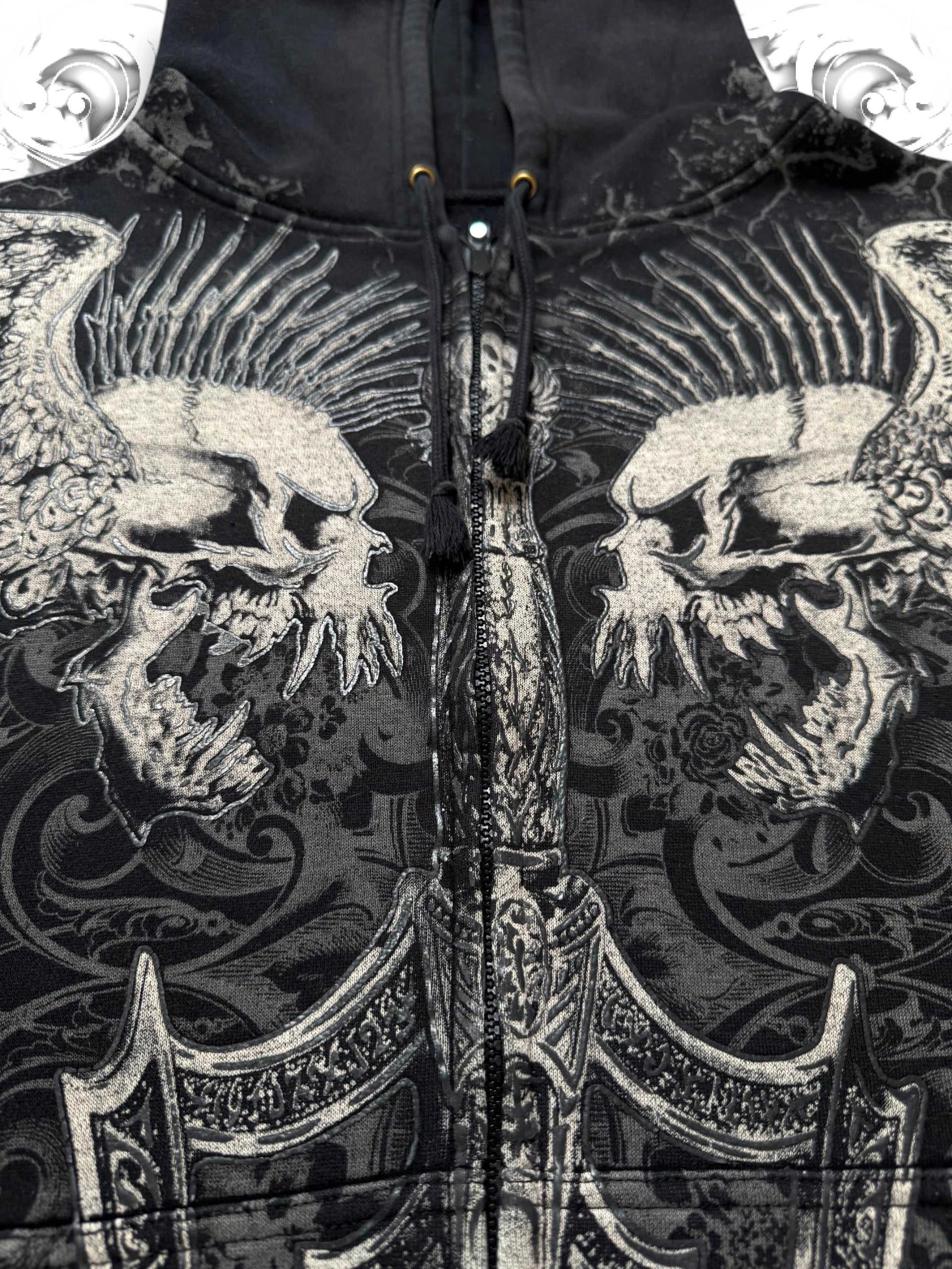 Xzavier Rare Winged Skull Grunge Zip Hoodie