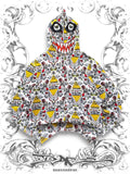 White Volcom Zip Hoodie with all over print and embroidered face on the hood worn by jesse pinkman in Breaking Bad S2E4