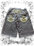 Red Ape Embroidered Jorts Embellished with Studs