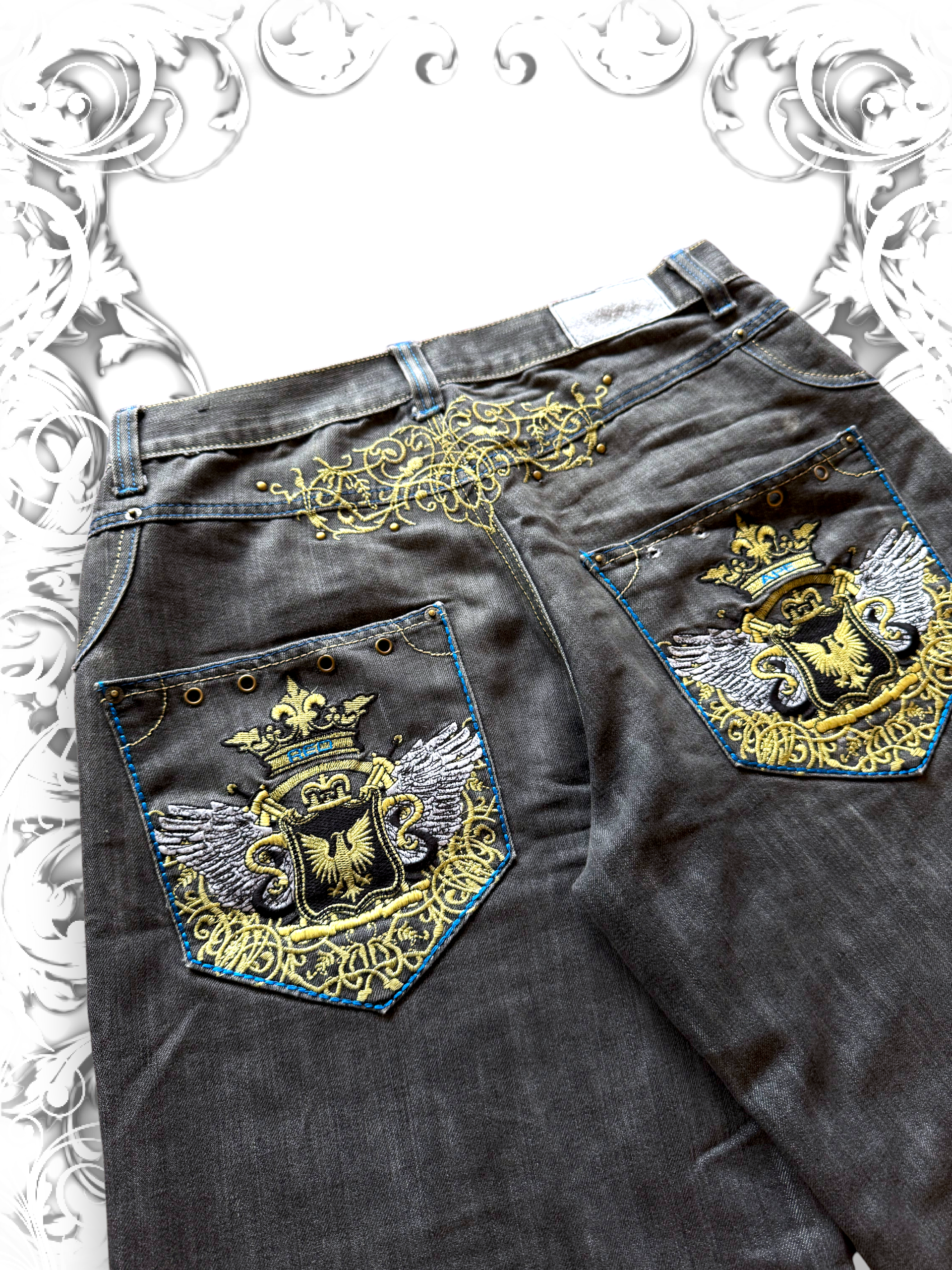 Red Ape Embroidered Jorts Embellished with Studs