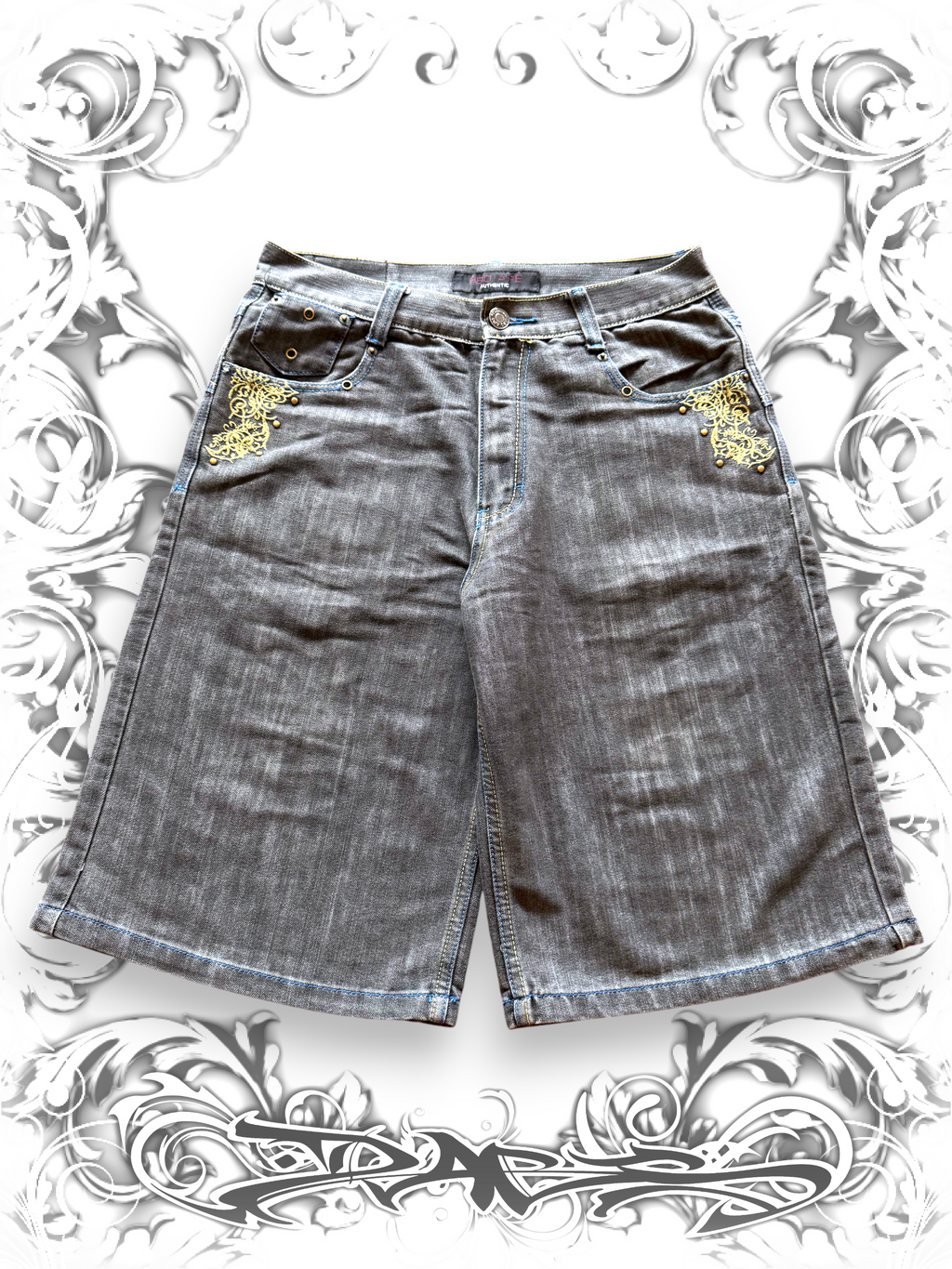 Red Ape Embroidered Jorts Embellished with Studs