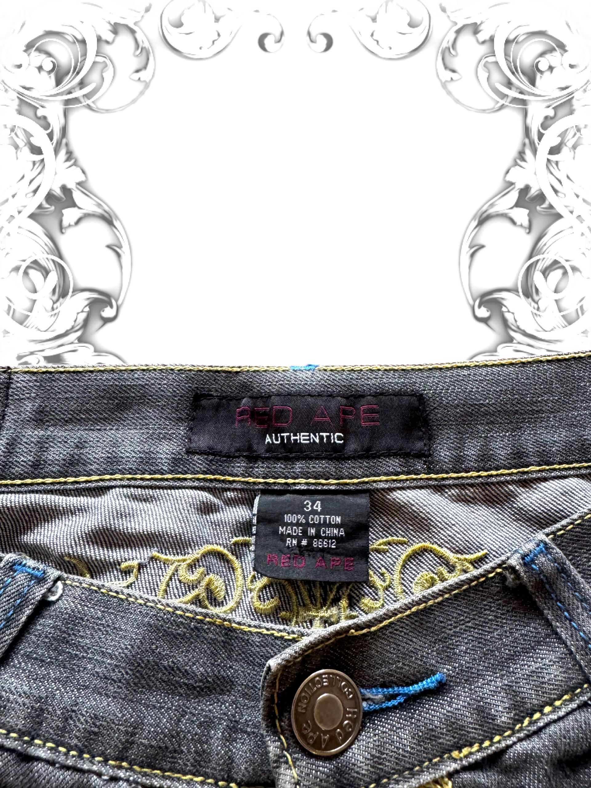 Red Ape Embroidered Jorts Embellished with Studs