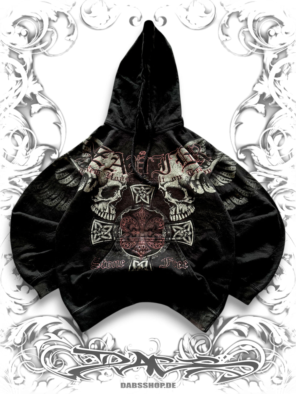 Xzavier Winged Skull Grunge Hoodie
