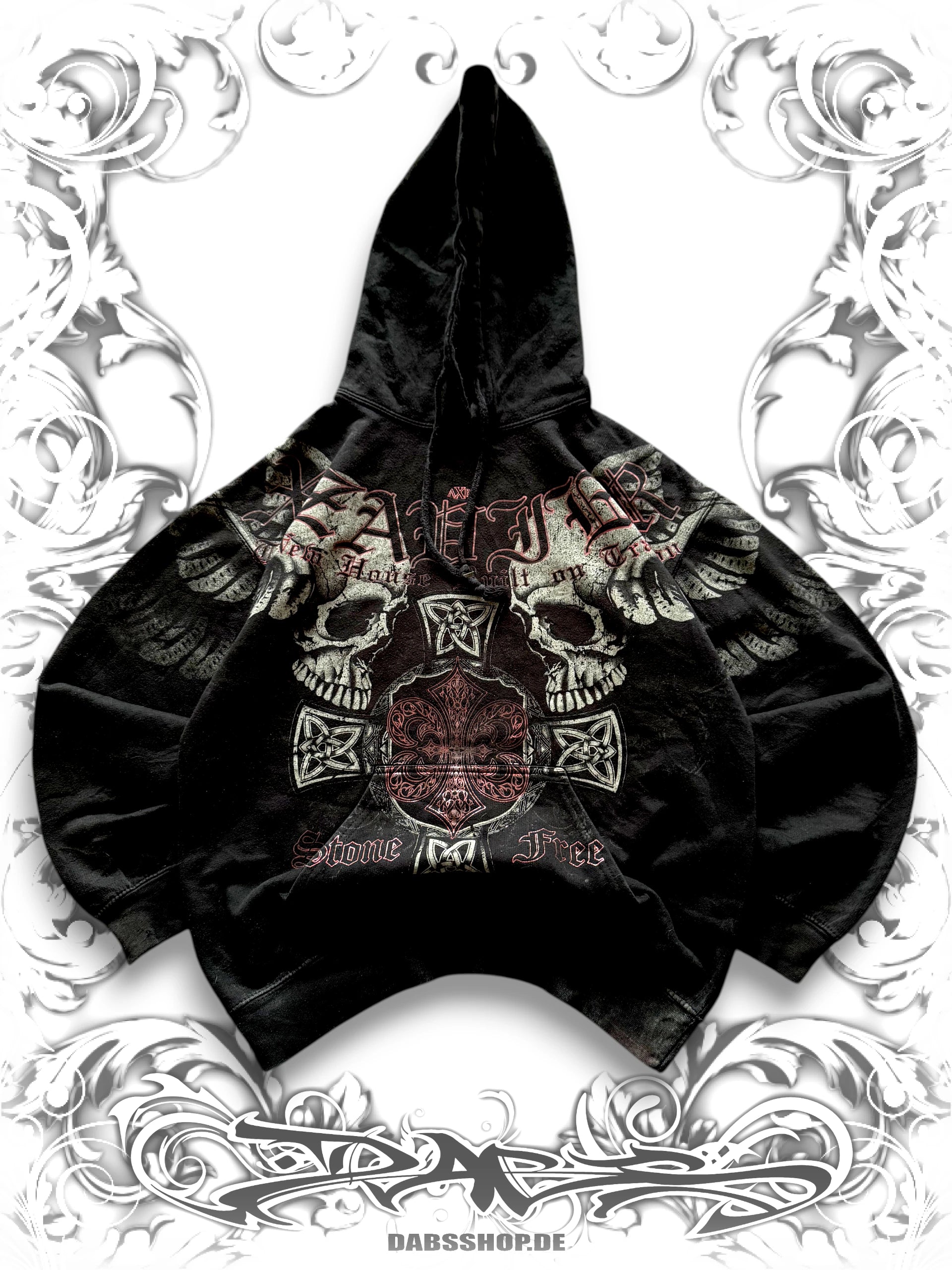 Xzavier Winged Skull Grunge Hoodie