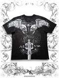 Xzavier grunge AOP T-shirt with all-over winged skull graphic print 
