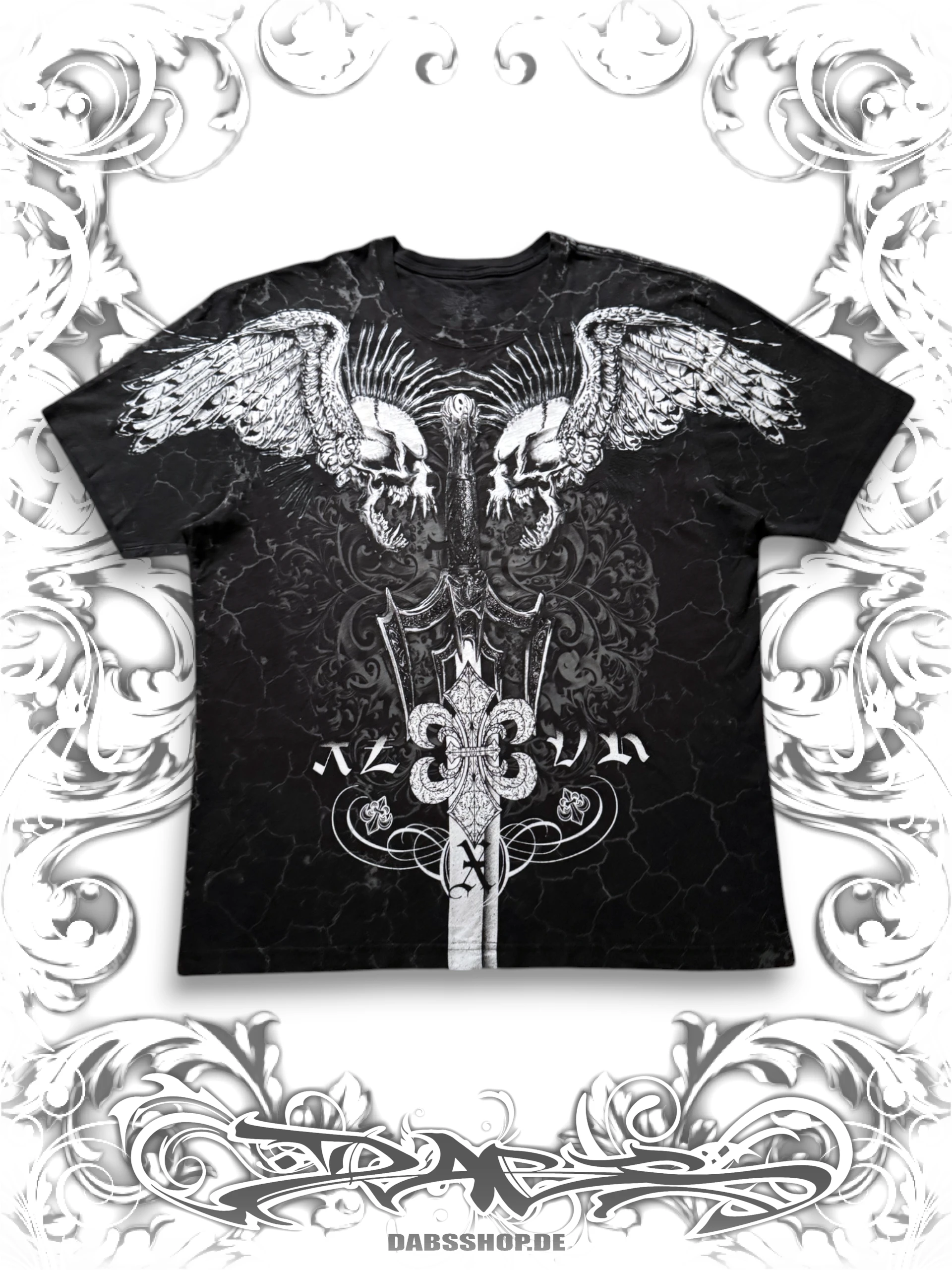 Xzavier grunge AOP T-shirt with all-over winged skull graphic print 