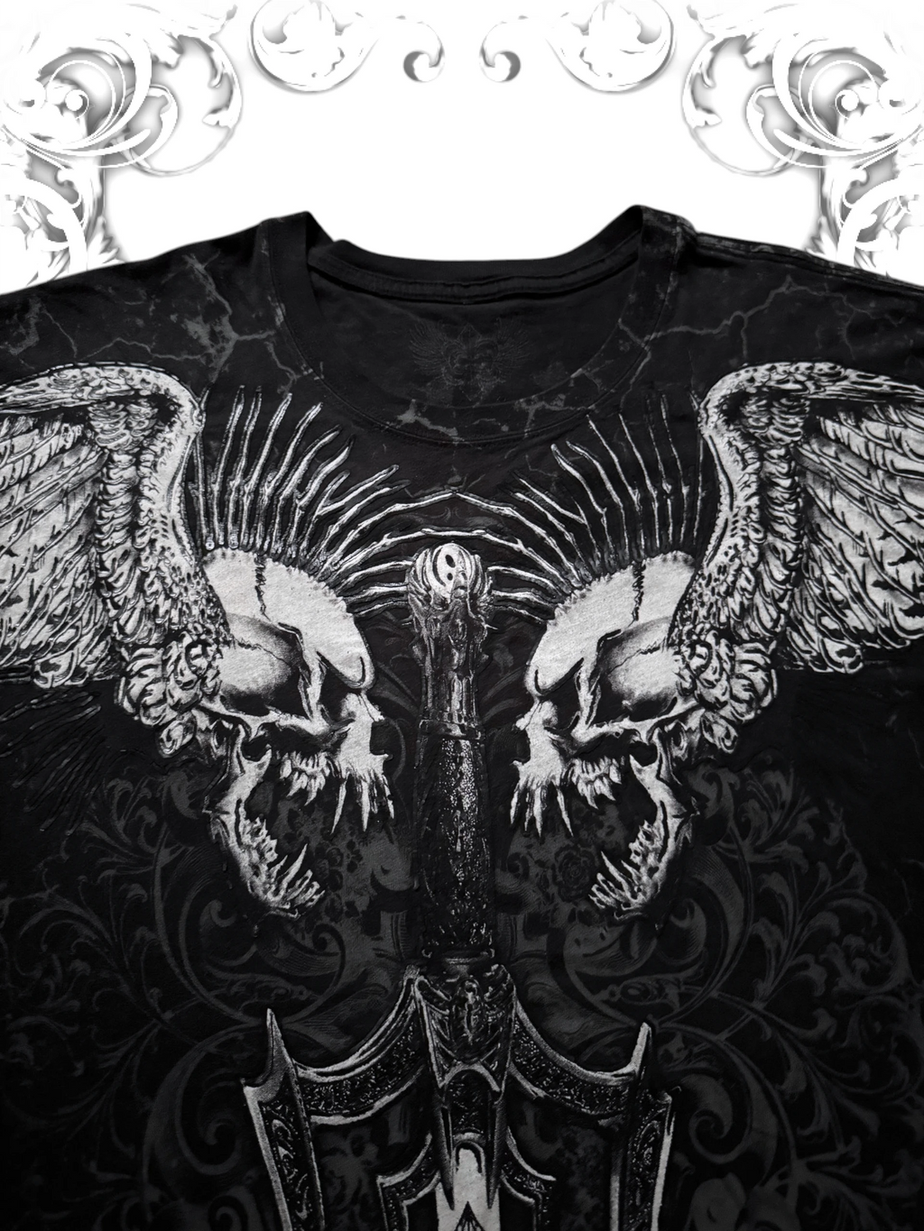 Xzavier grunge winged skull graphic print