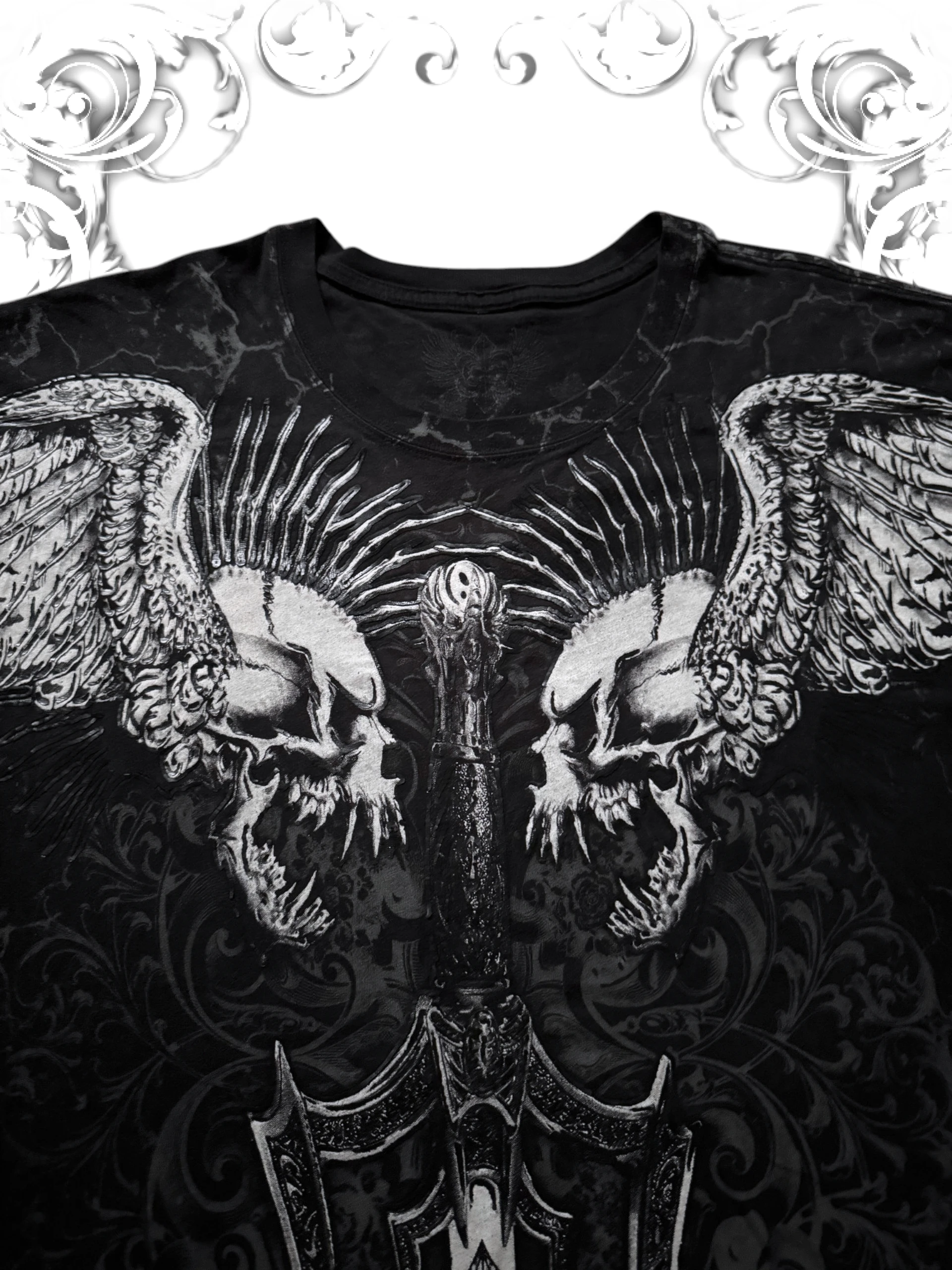 Xzavier grunge winged skull graphic print