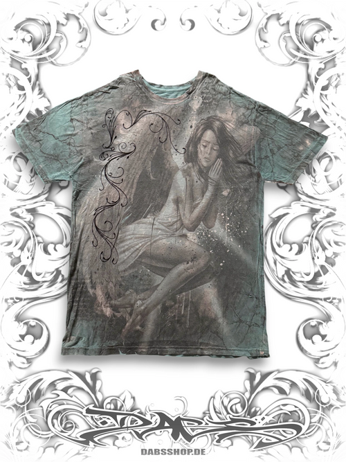 Affliction Bamboo Series Praying Angel turquoise T-shirt with praying angel graphic print
