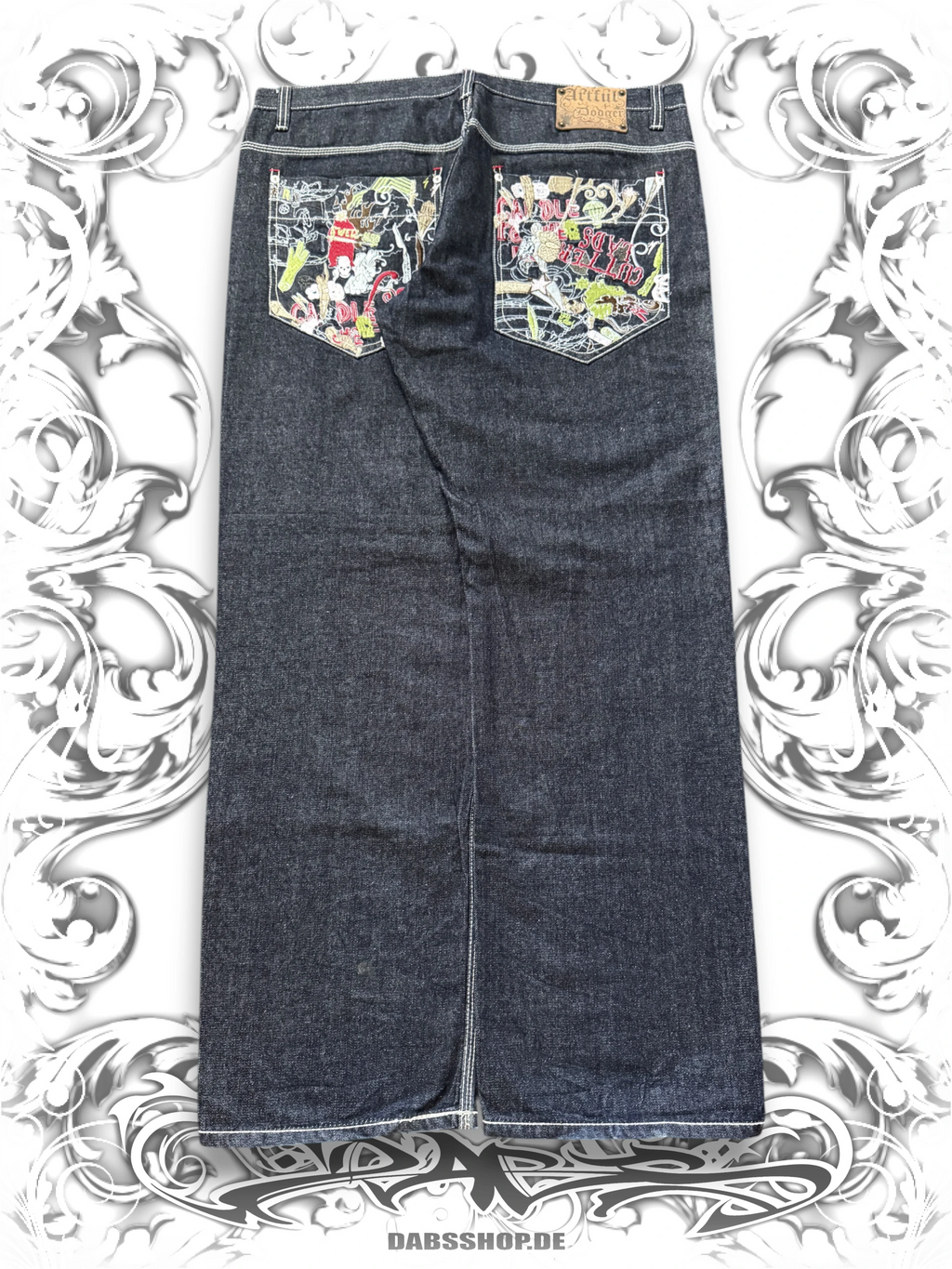 Artful Dodger Cutter Lads embroidered baggy pants with detailed embroidery and a relaxed fit, 2000s hip hop style