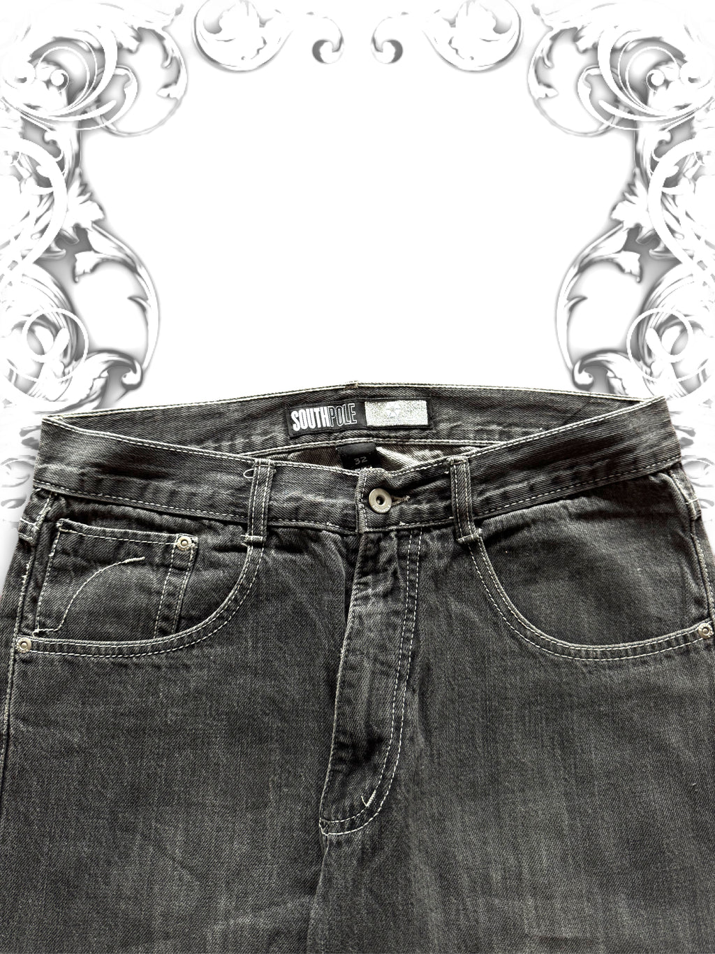 Southpole Silver Tab Baggy Pants with Embroidered Sigil Back Pockets