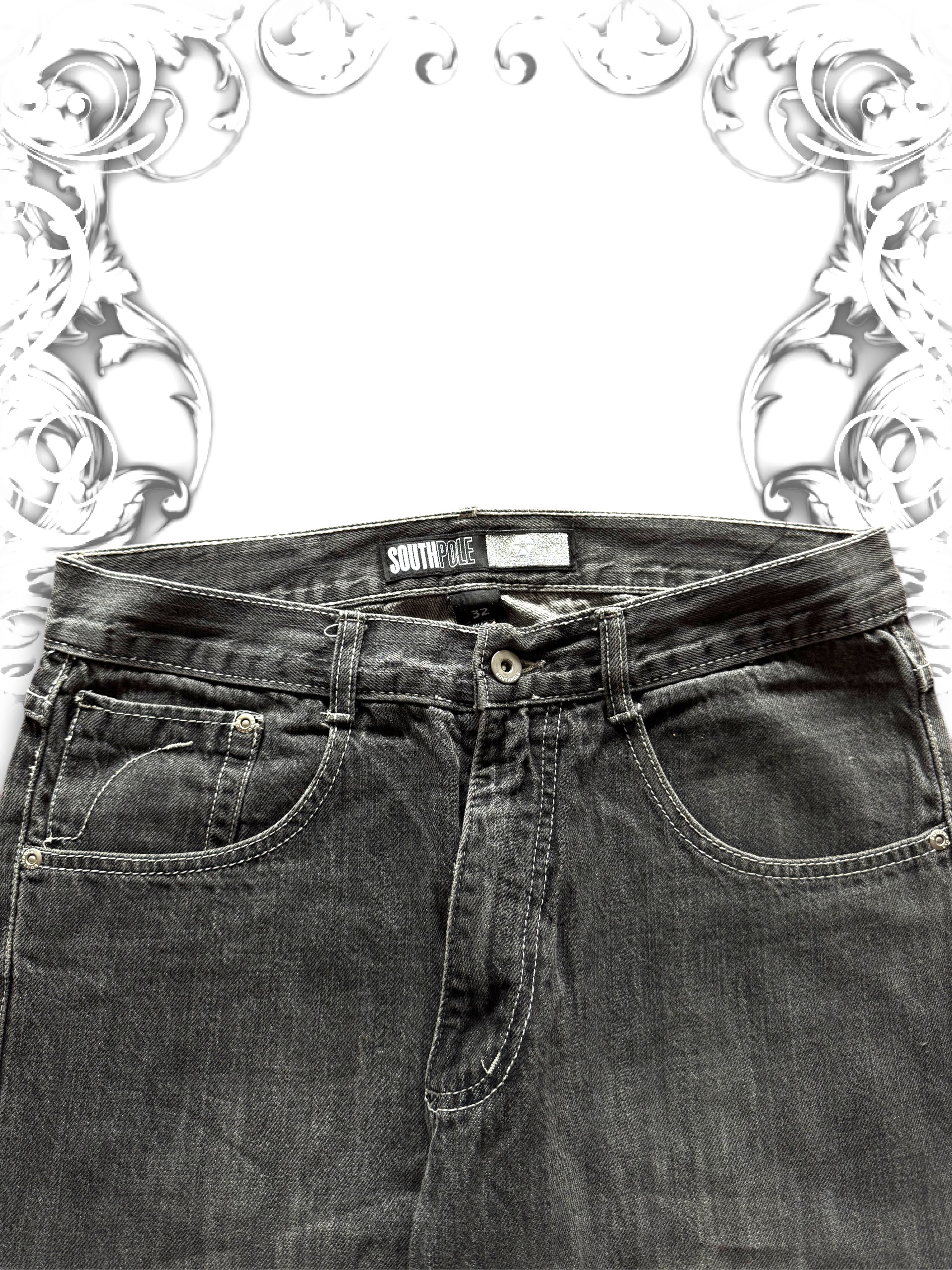 Southpole Silver Tab Baggy Pants with Embroidered Sigil Back Pockets