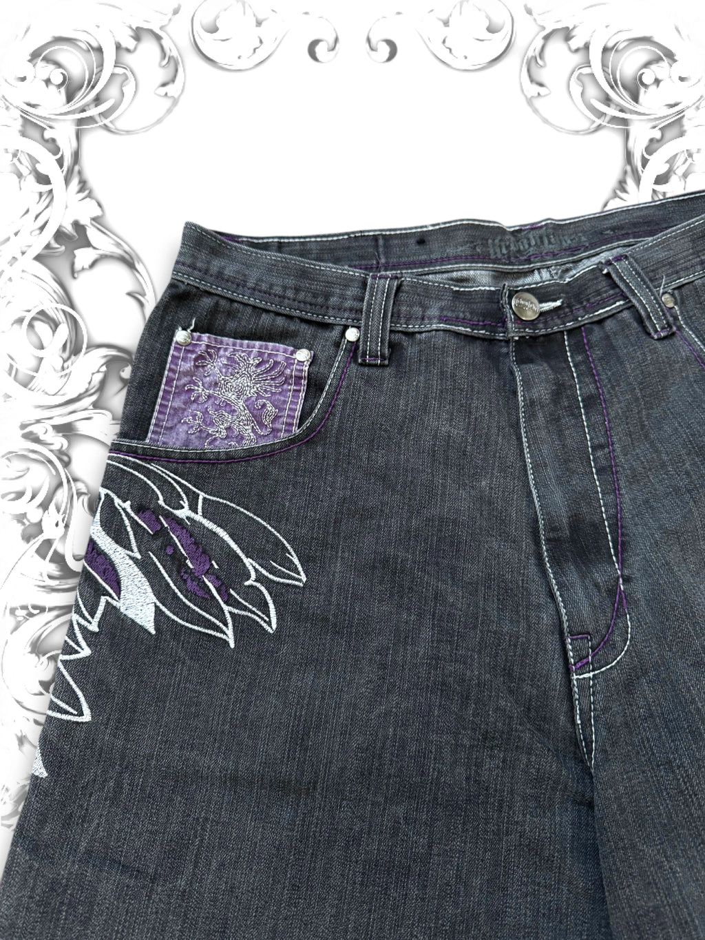 Urban Label "Anarchy" Jorts with Embroidered Wings
