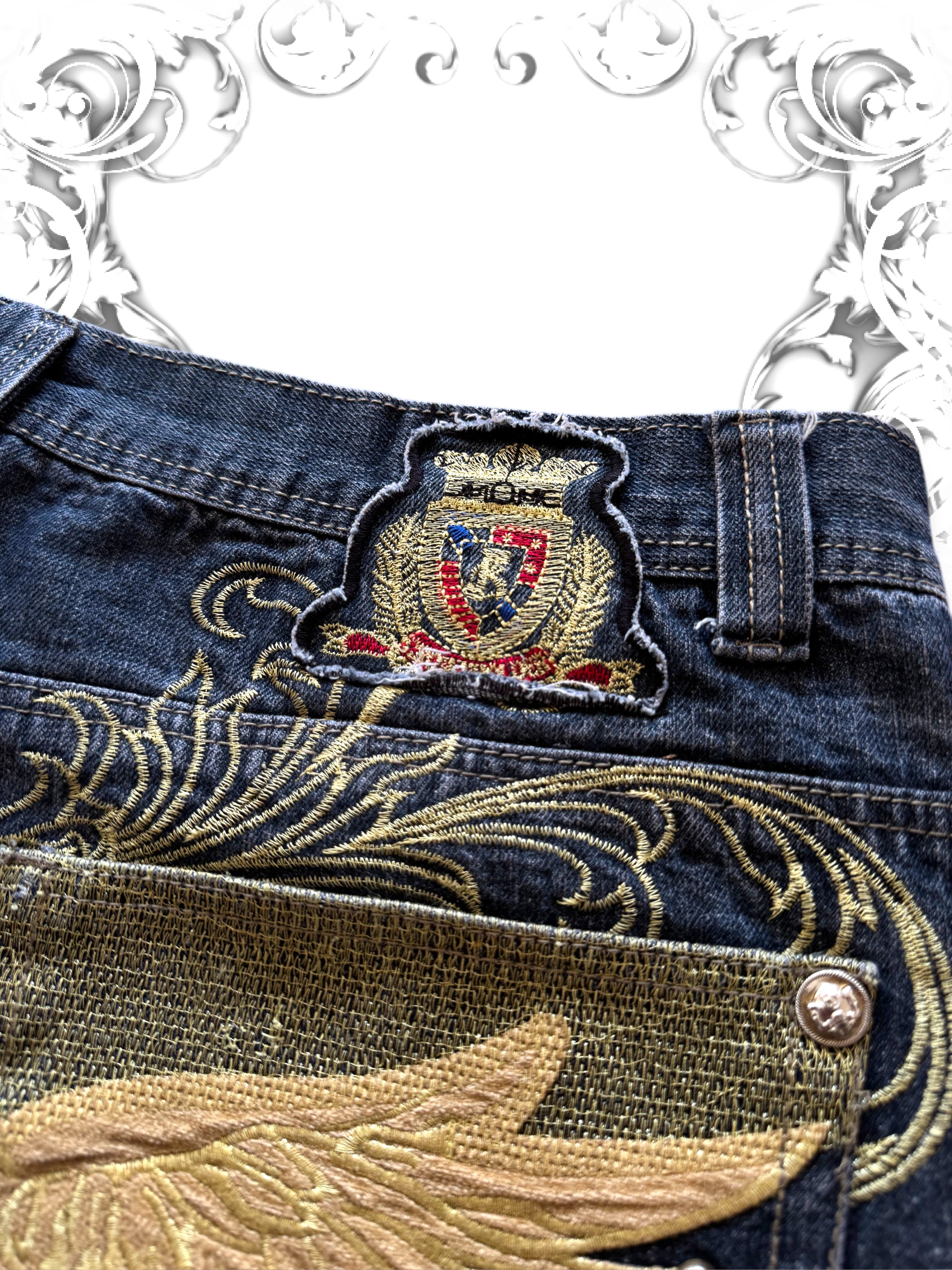 Crownholder Embellished Baggy Pants with Studded Wings