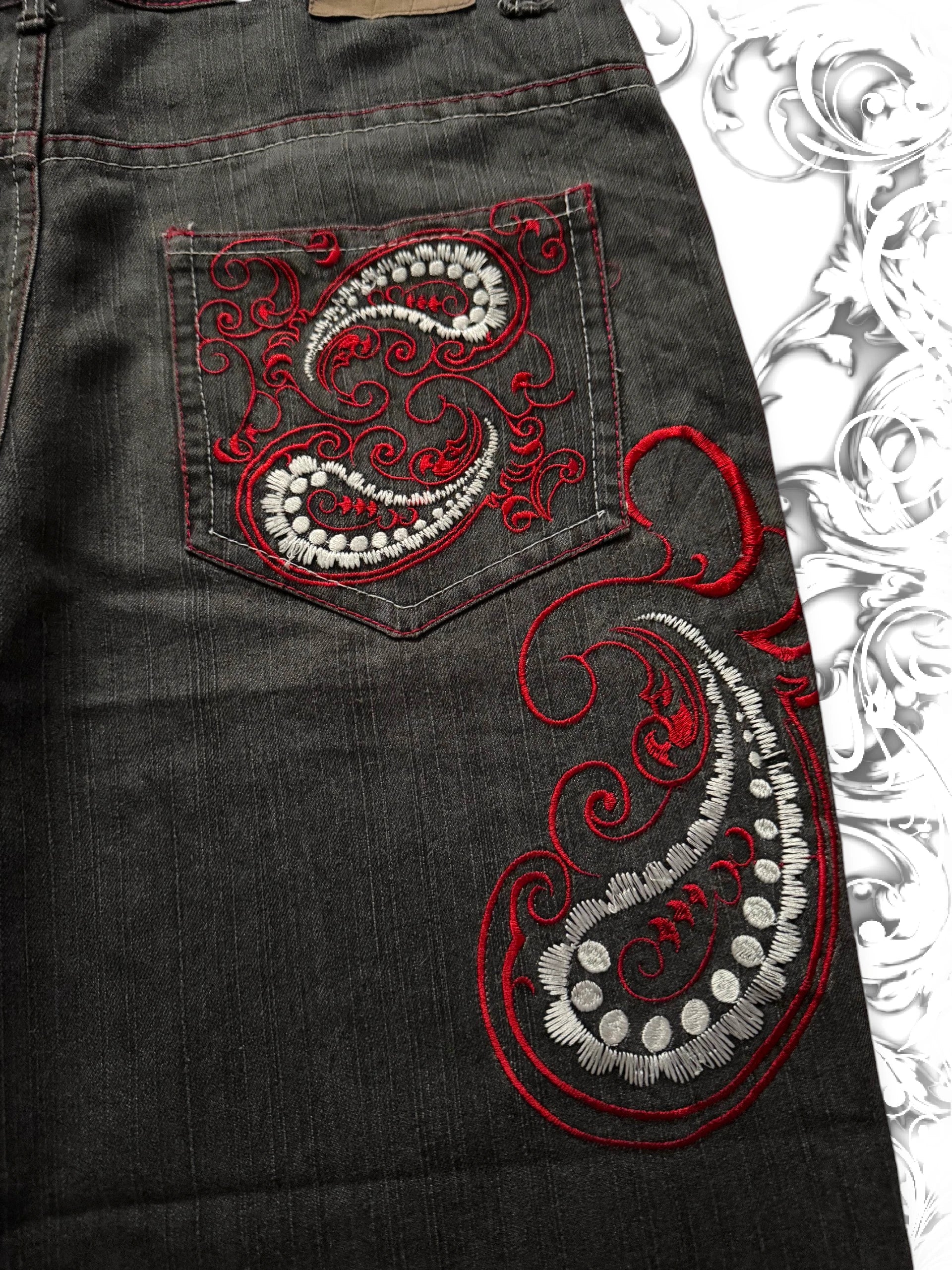 Red Ape Embroidered Paisley Baggy Jorts