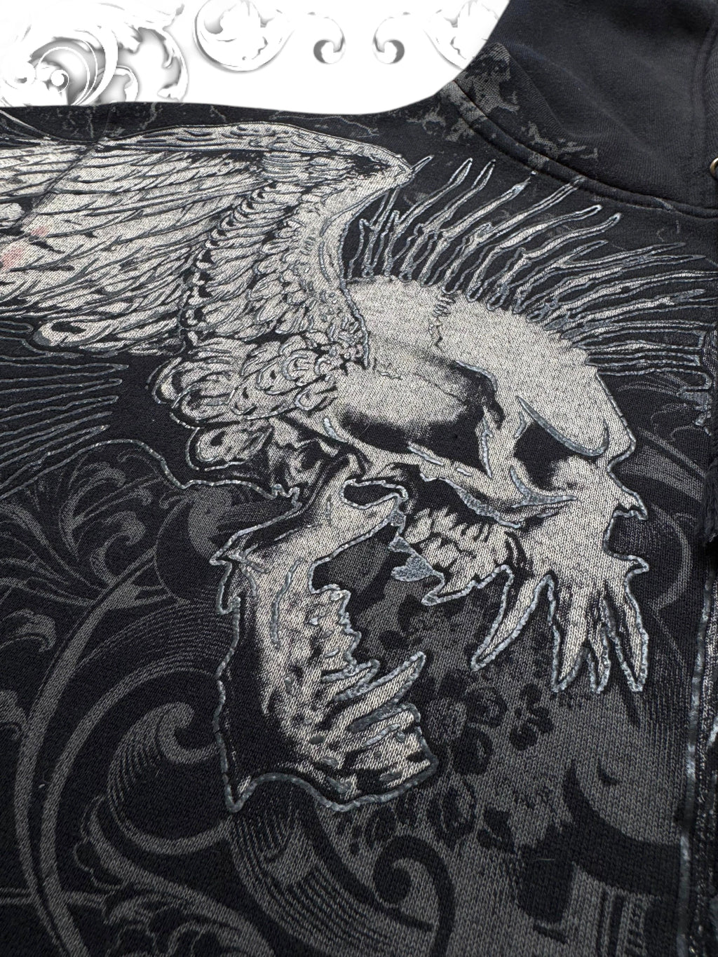 Xzavier Rare Winged Skull Grunge Zip Hoodie