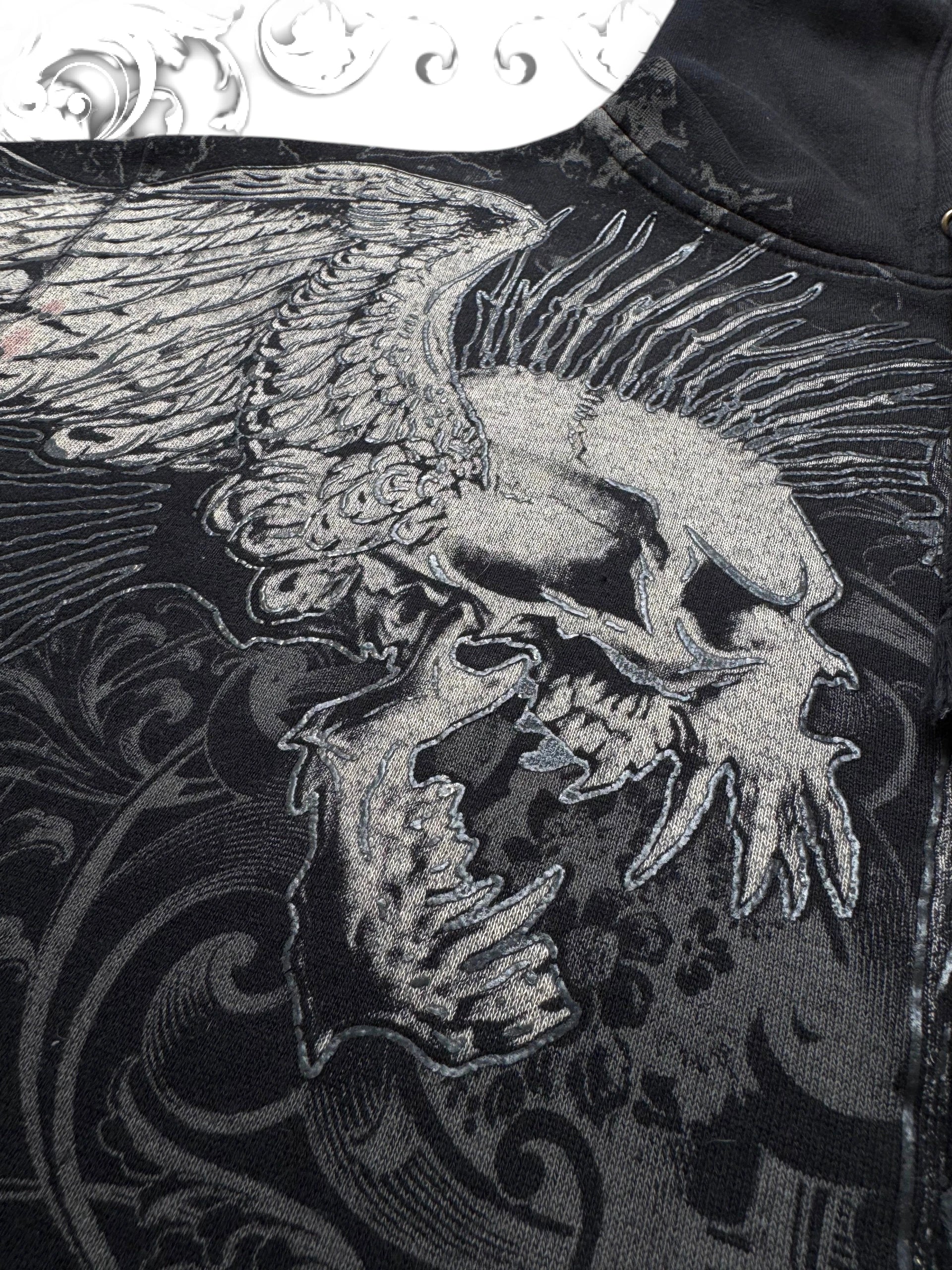 Xzavier Rare Winged Skull Grunge Zip Hoodie