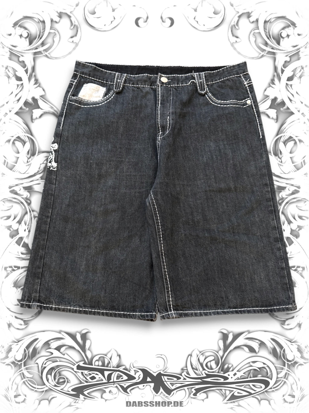 Imperious Embellished Grunge Cross Jorts with Rhinestones
