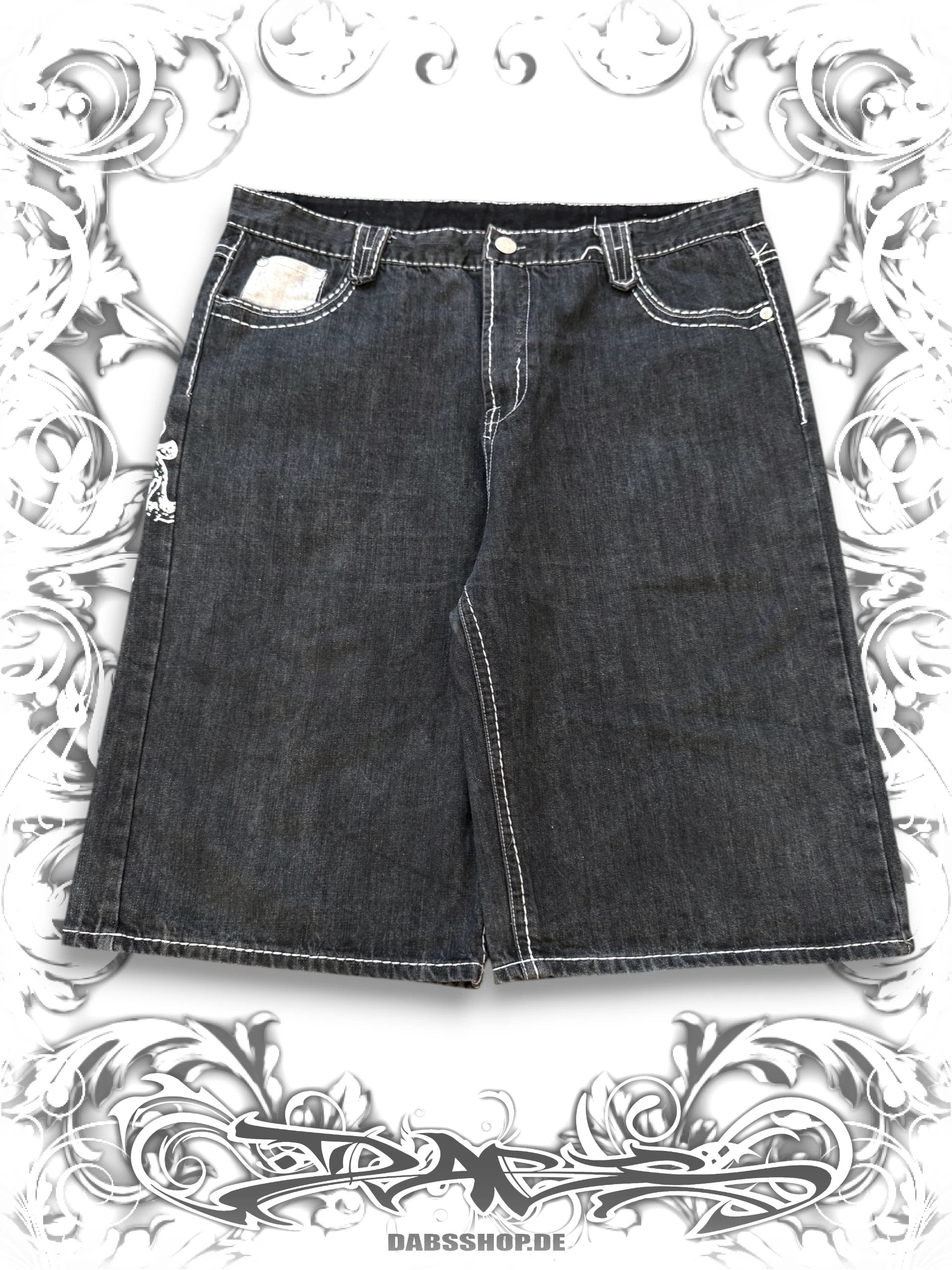 Imperious Embellished Grunge Cross Jorts with Rhinestones