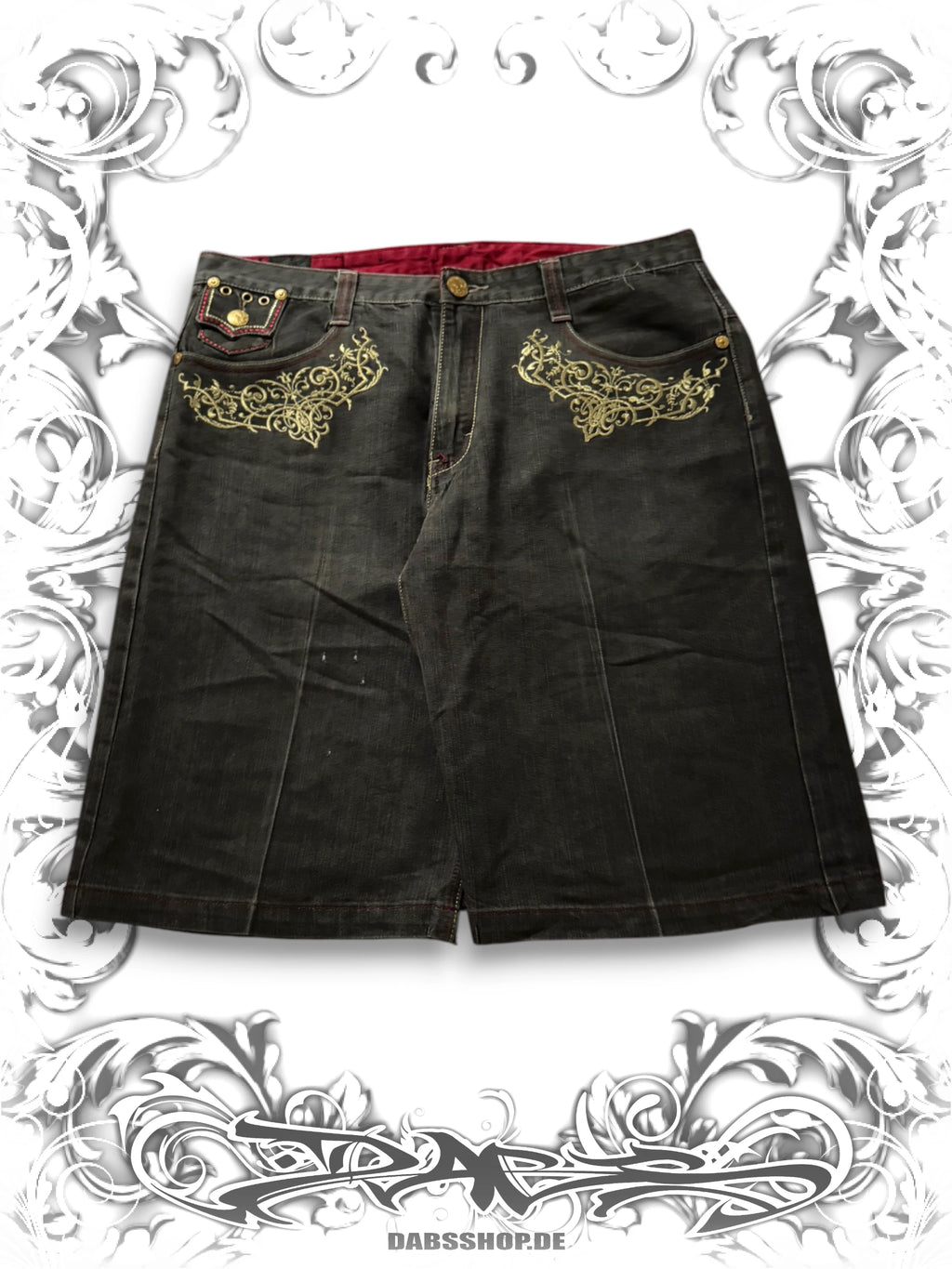 Imperious Embroidered Red Phoenix Vintage Jorts