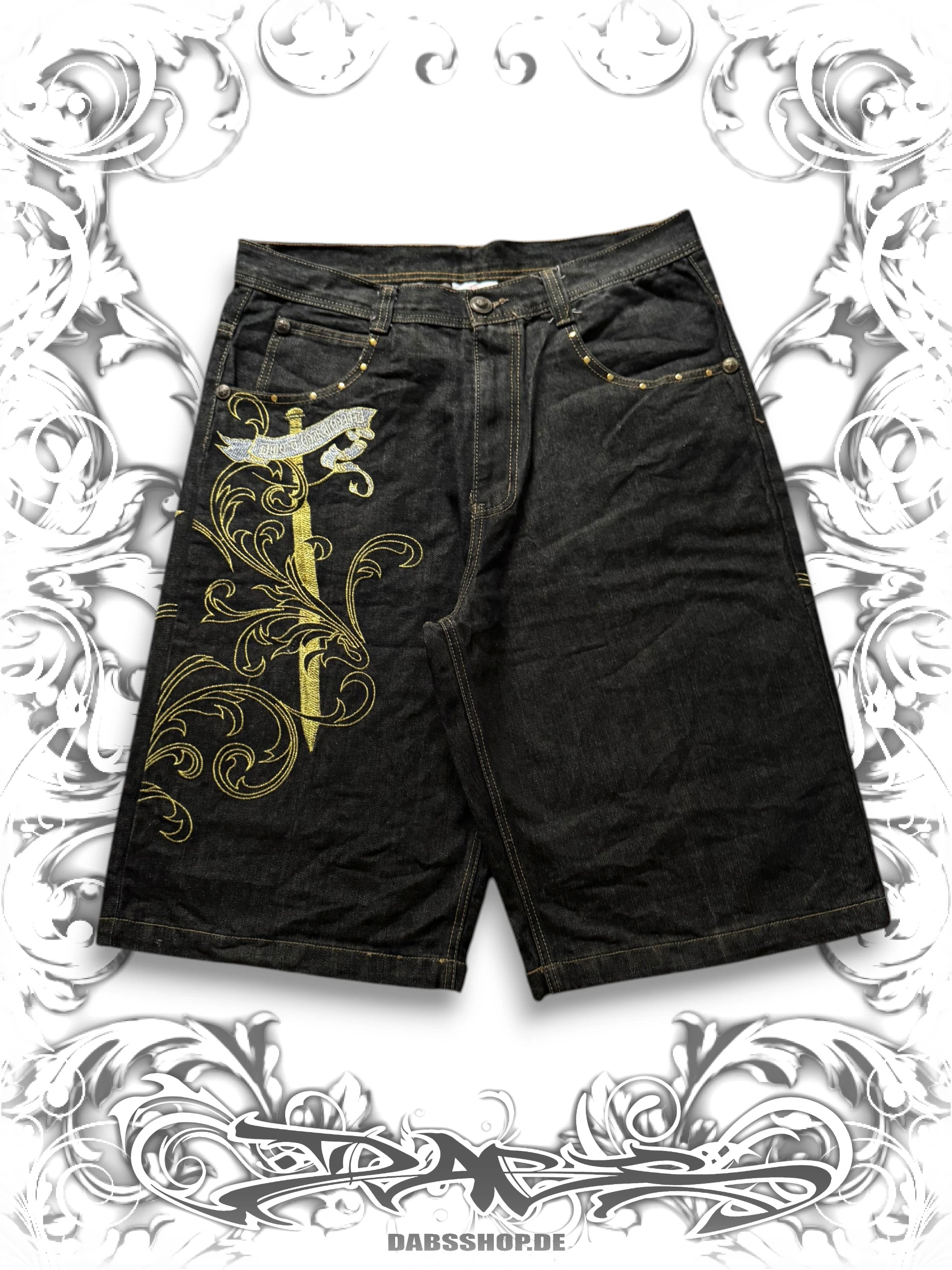 Crownholder y2k Baggy Jorts with Golden Wings Embroidery