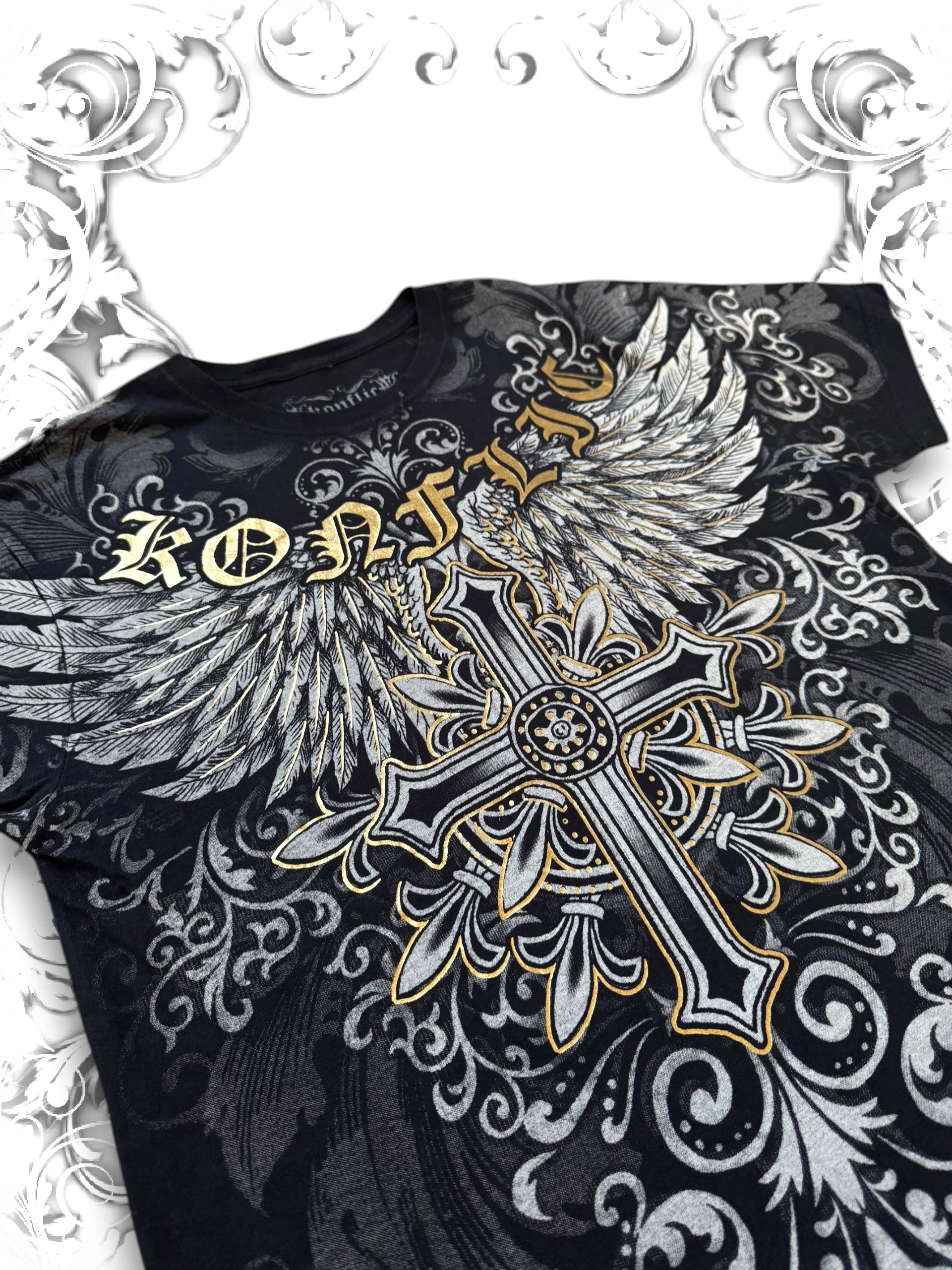 Konflic Grunge Winged Cross AOP T-Shirt