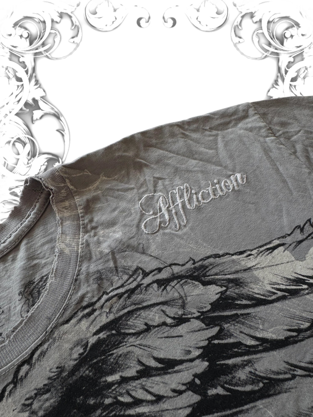 Affliction Embellished Angel Shirt with Silver Typography