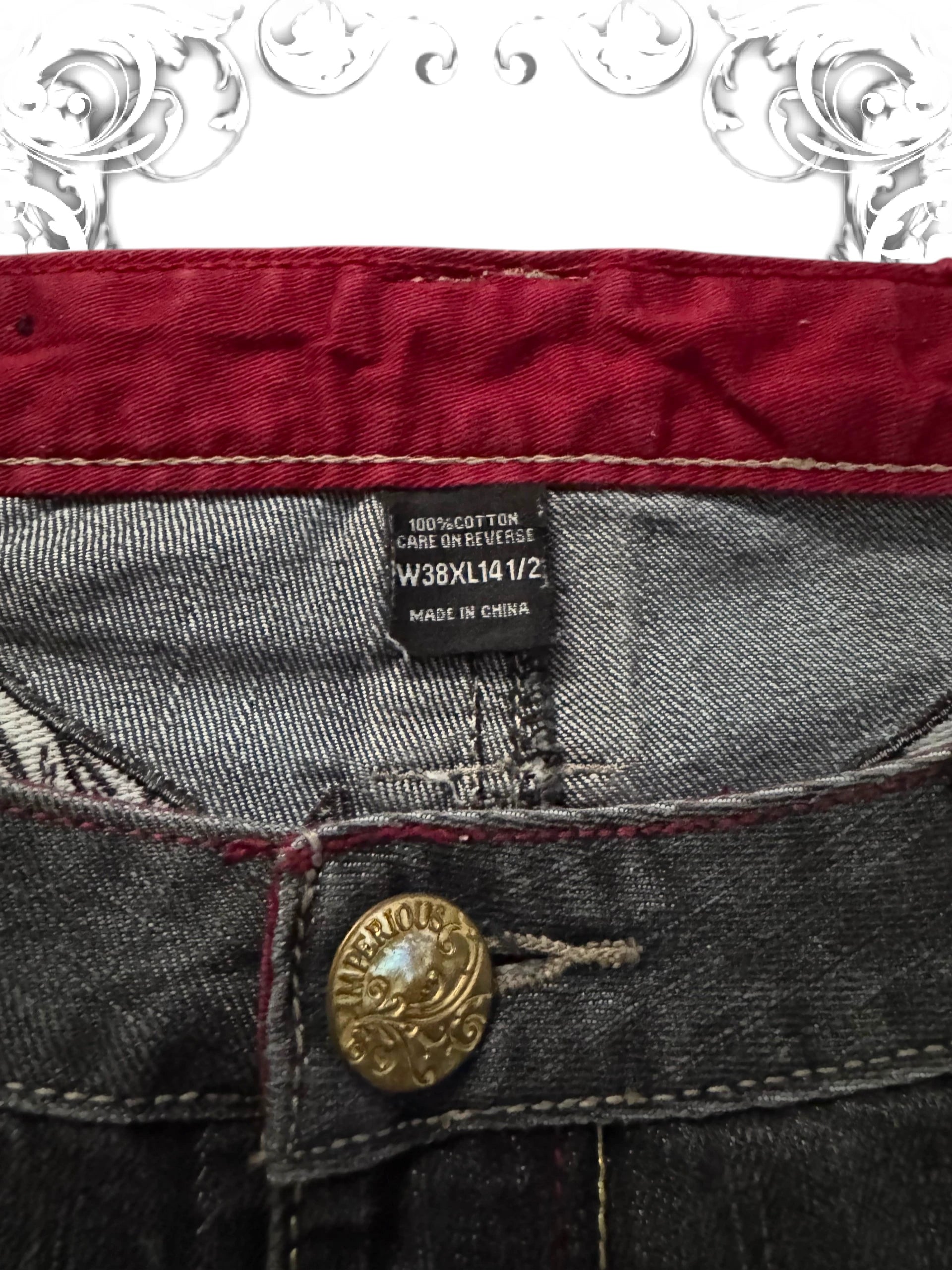 Imperious Embroidered Red Phoenix Vintage Jorts