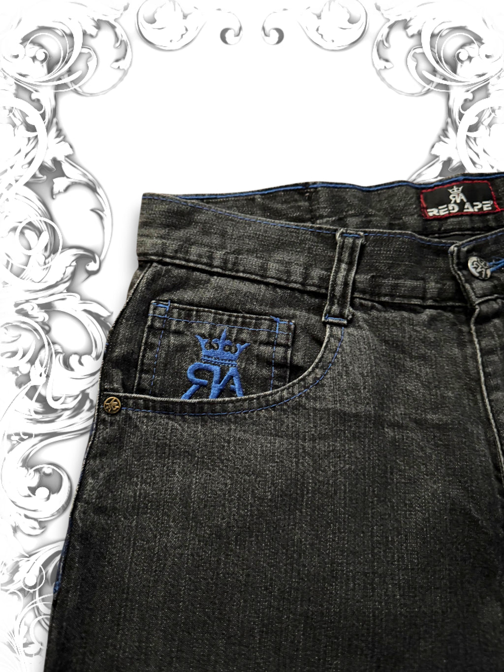 Red Ape Blue Embroidered Emblem Vintage Jorts