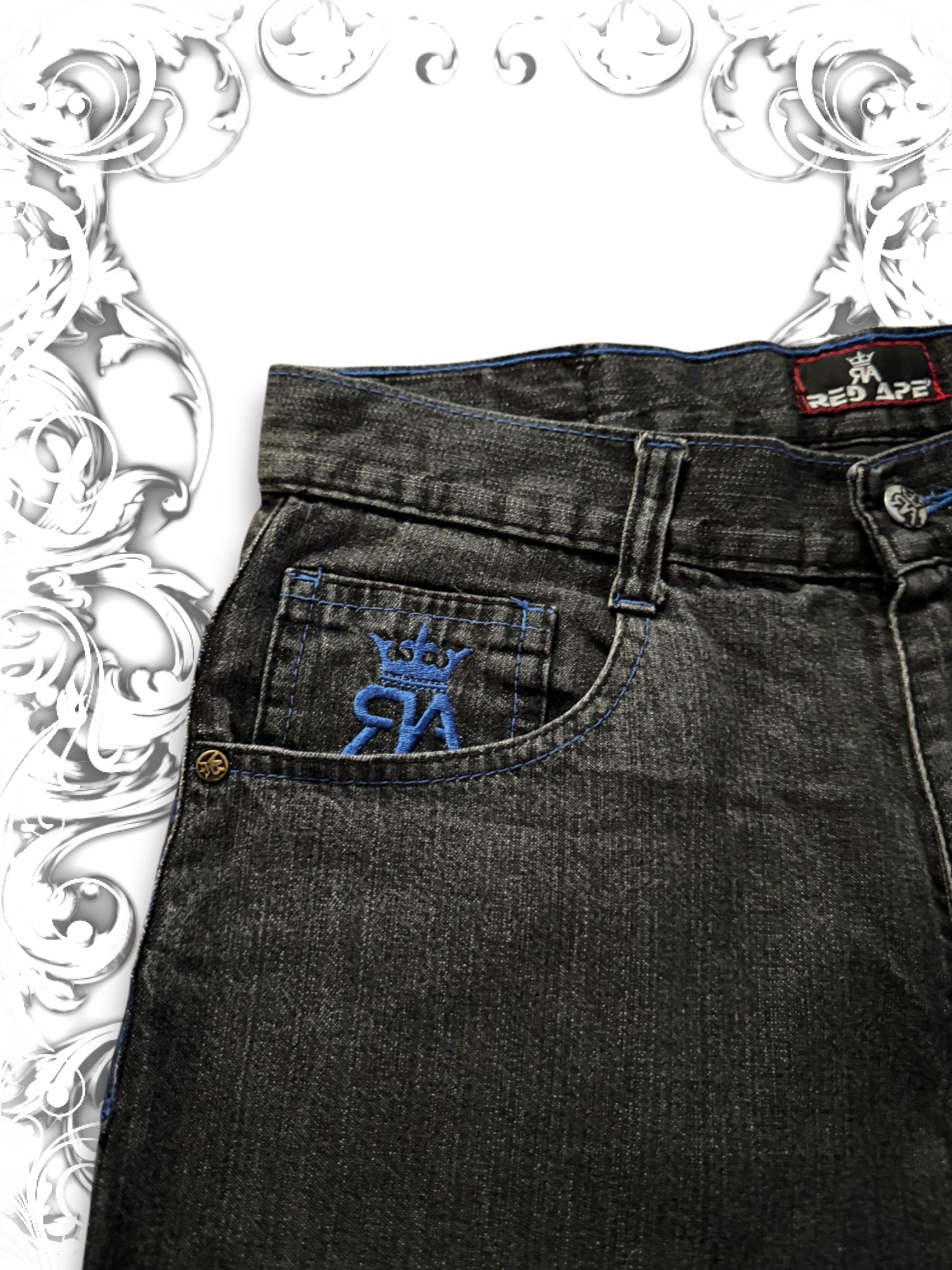 Red Ape Blue Embroidered Emblem Vintage Jorts