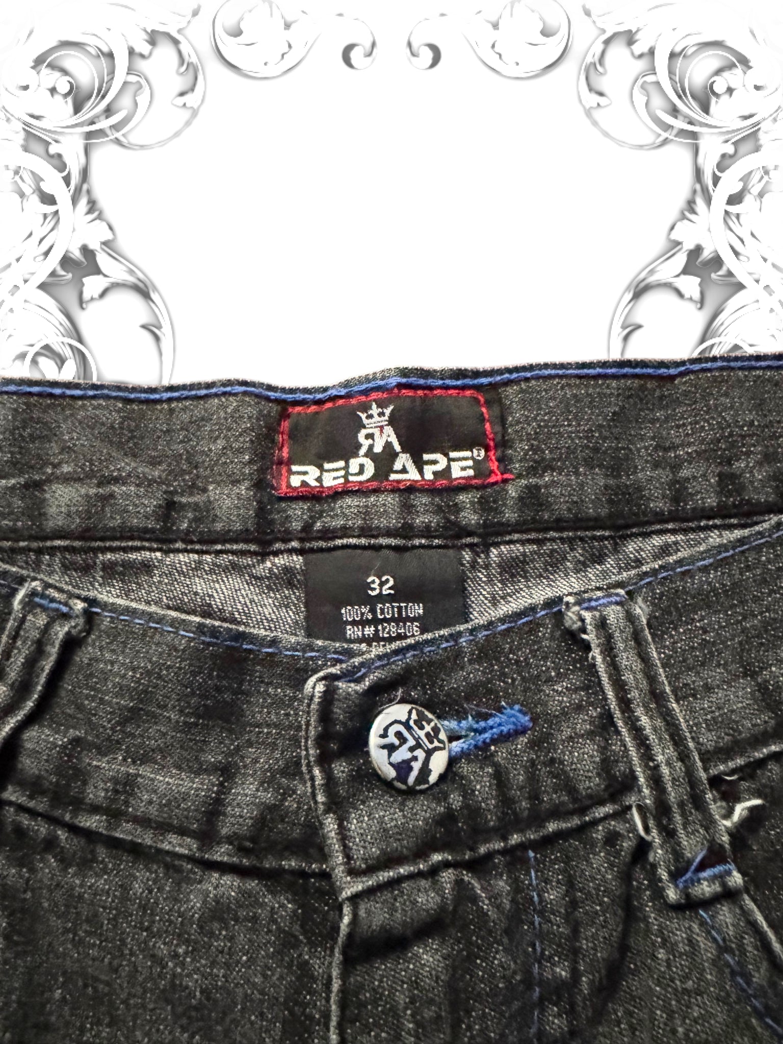 Red Ape Blue Embroidered Emblem Vintage Jorts