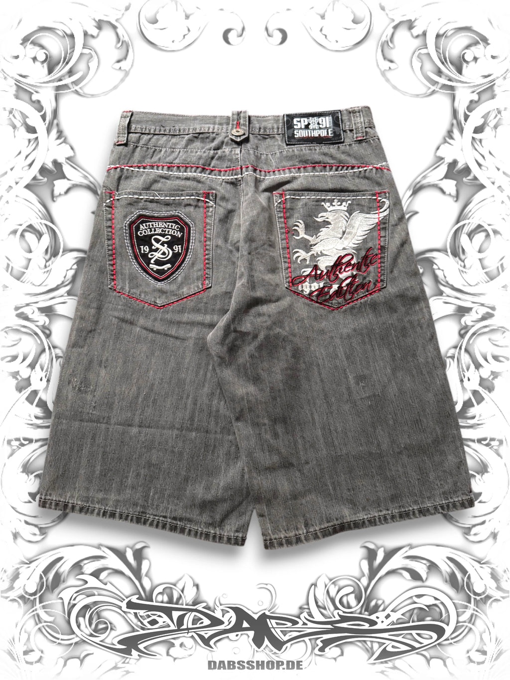 Southpole Red Tab Heraldic Insignia Vintage Jorts