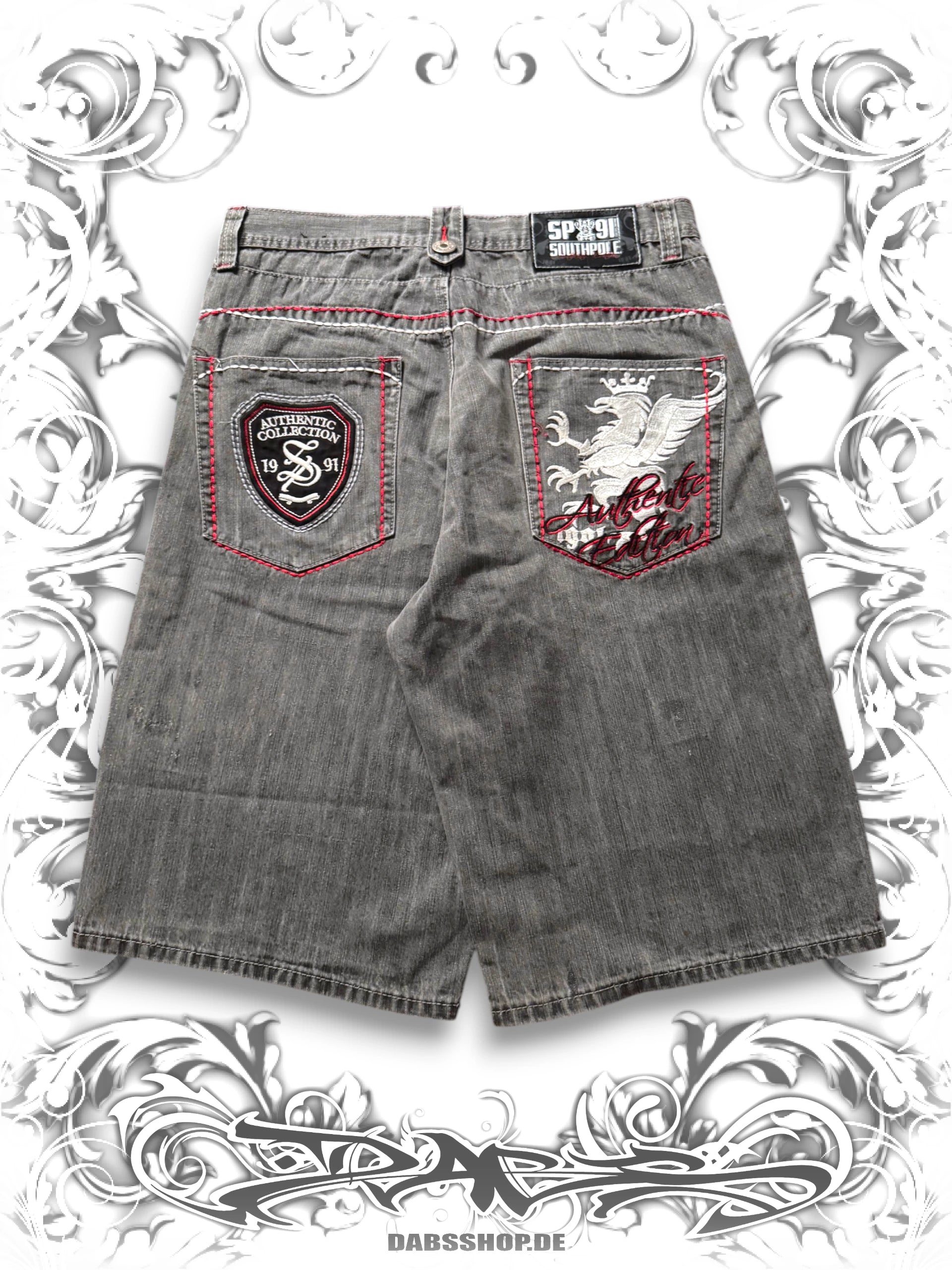 Southpole Red Tab Heraldic Insignia Vintage Jorts