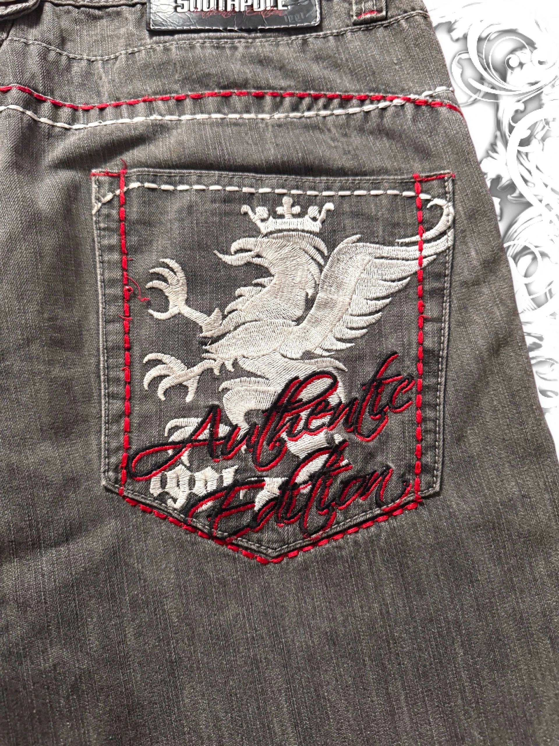 Southpole Red Tab Heraldic Insignia Vintage Jorts