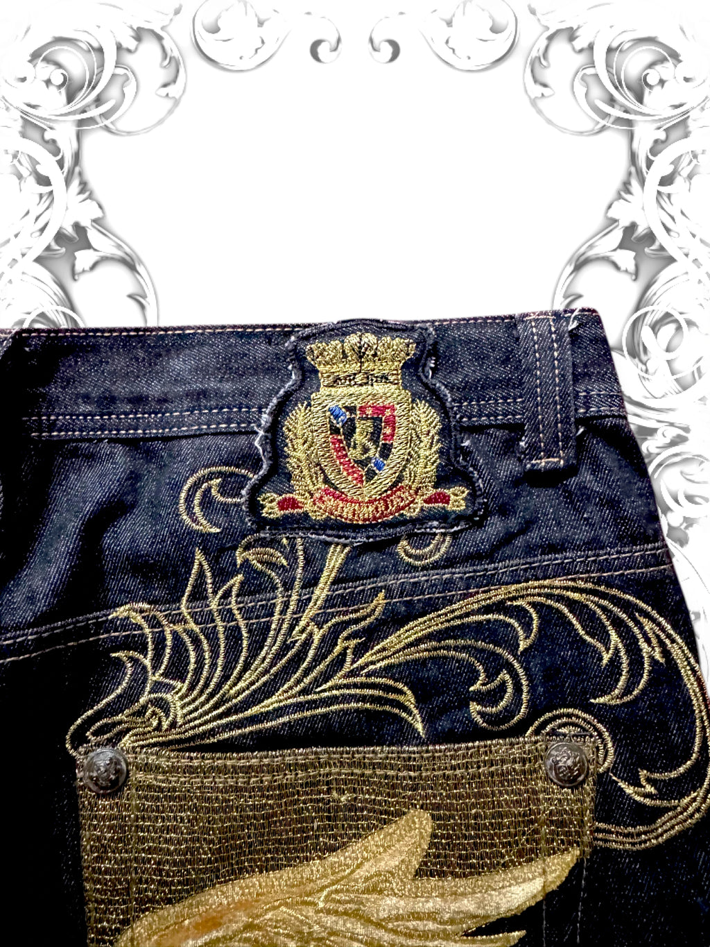 Crownholder y2k Baggy Jorts with Golden Wings Embroidery